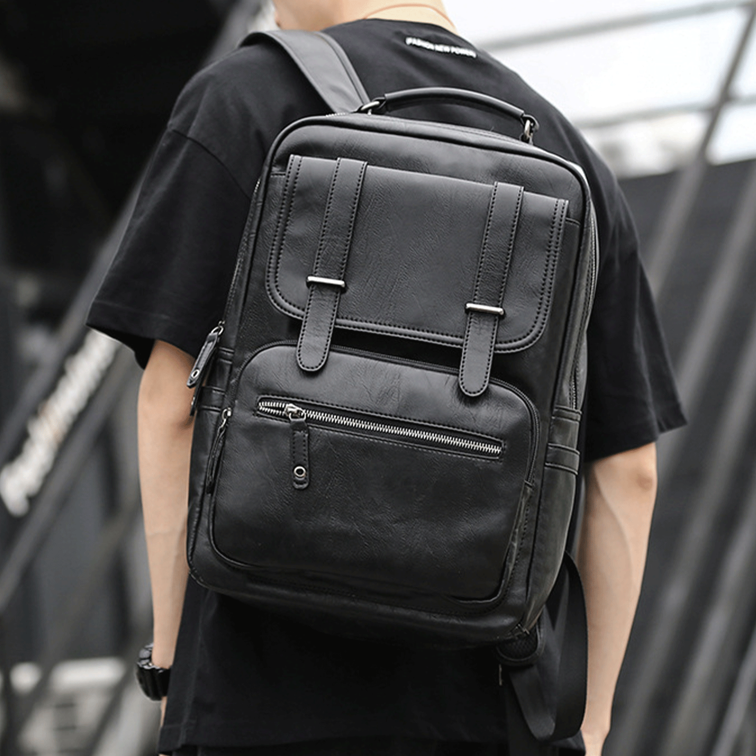 14 Inches Laptop Pu Leather Middle School Students Backpack 16