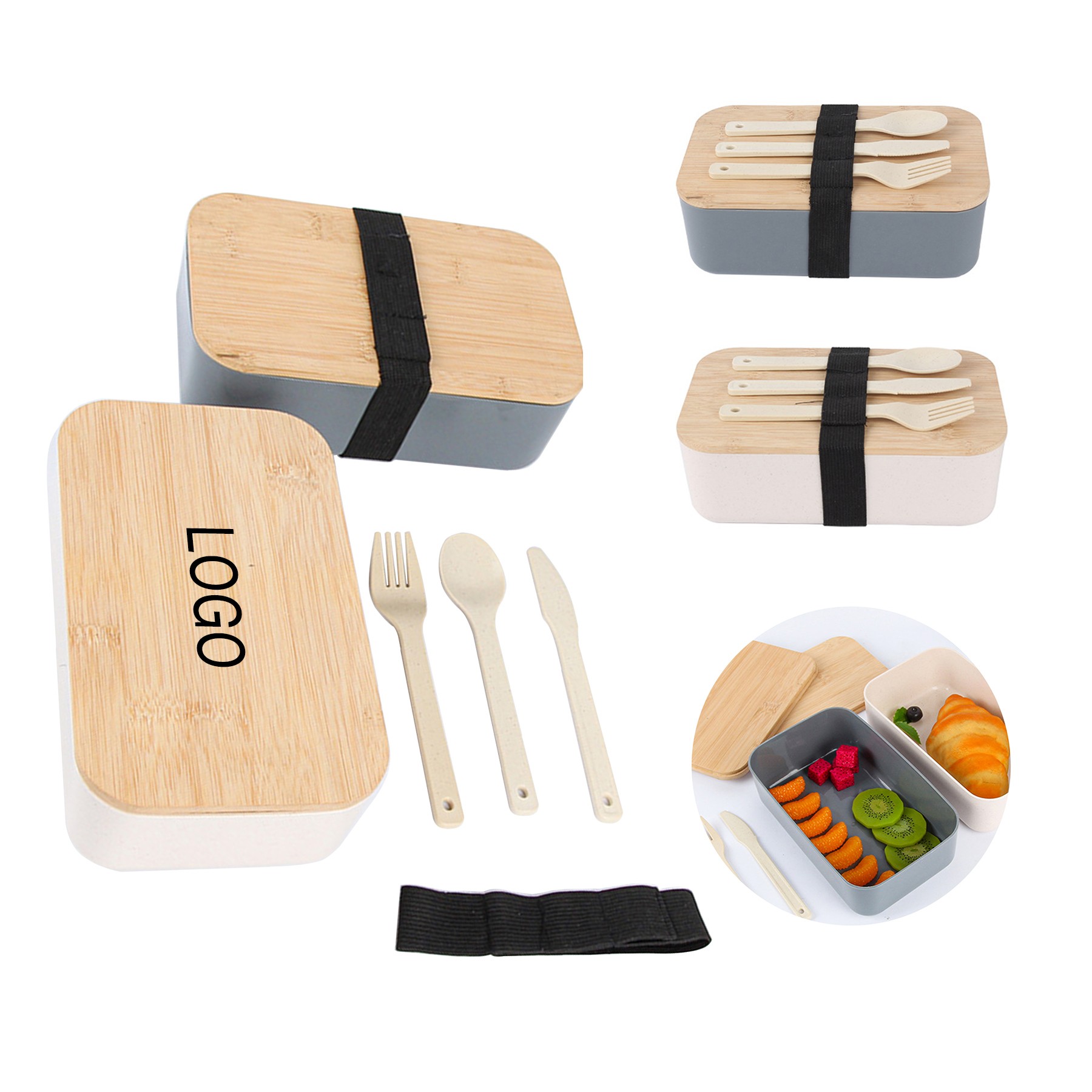 Wheat Straw Lunch Box With Nature Bamboo Lid And Utensils 2