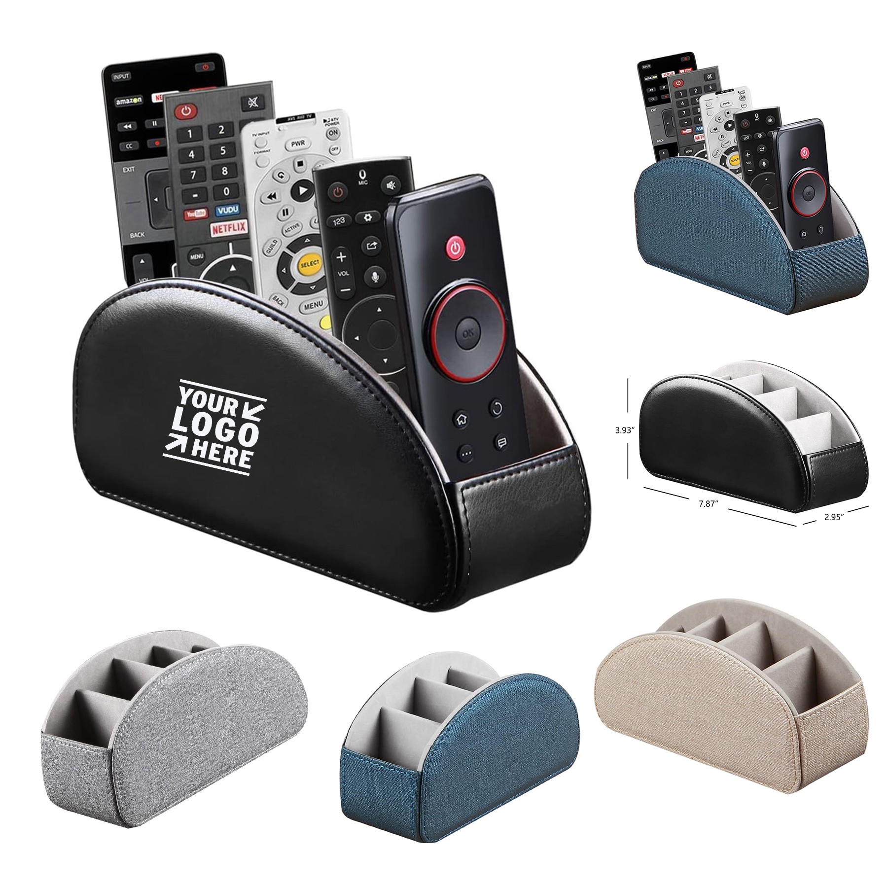 5 Suitable Spaces PU Leather Remote Control Holder Arc Shape Remote Caddy Desktop Organizer 2