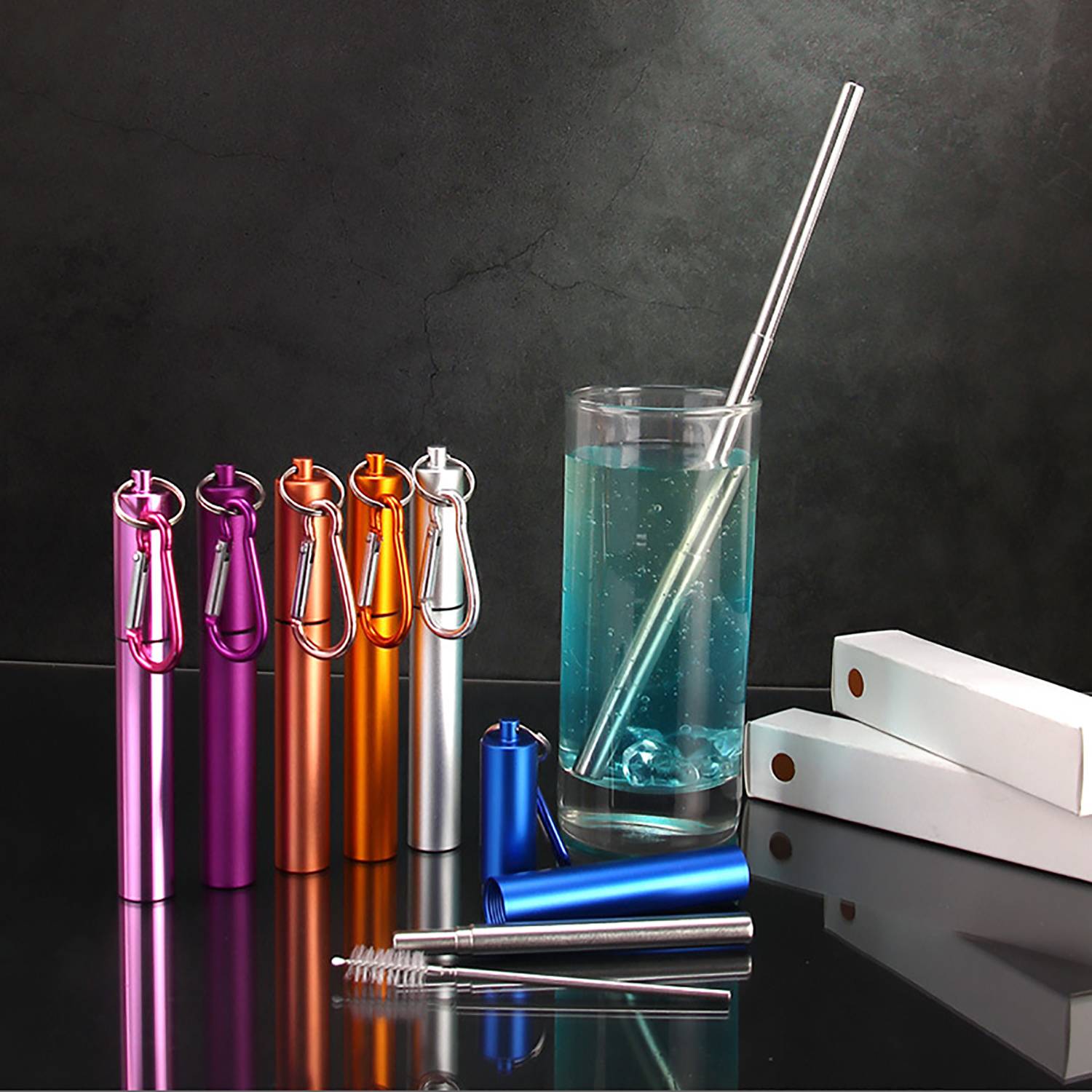 Reusable Stainless Steel Collapsible Straw with Case & Brush 12