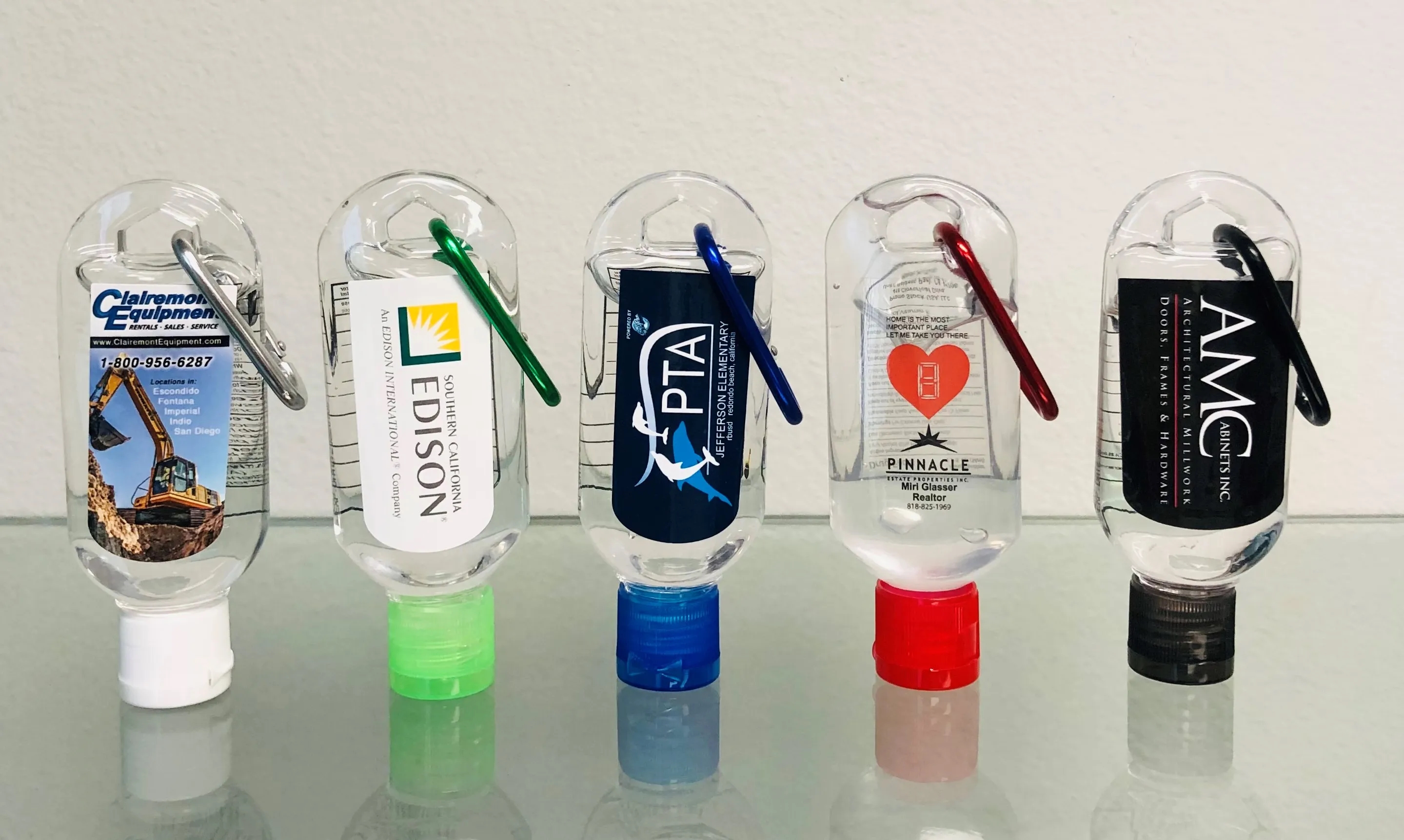 Custom labelled 1.8oz/54ml 75% Carabiner Hand Sanitizer 1