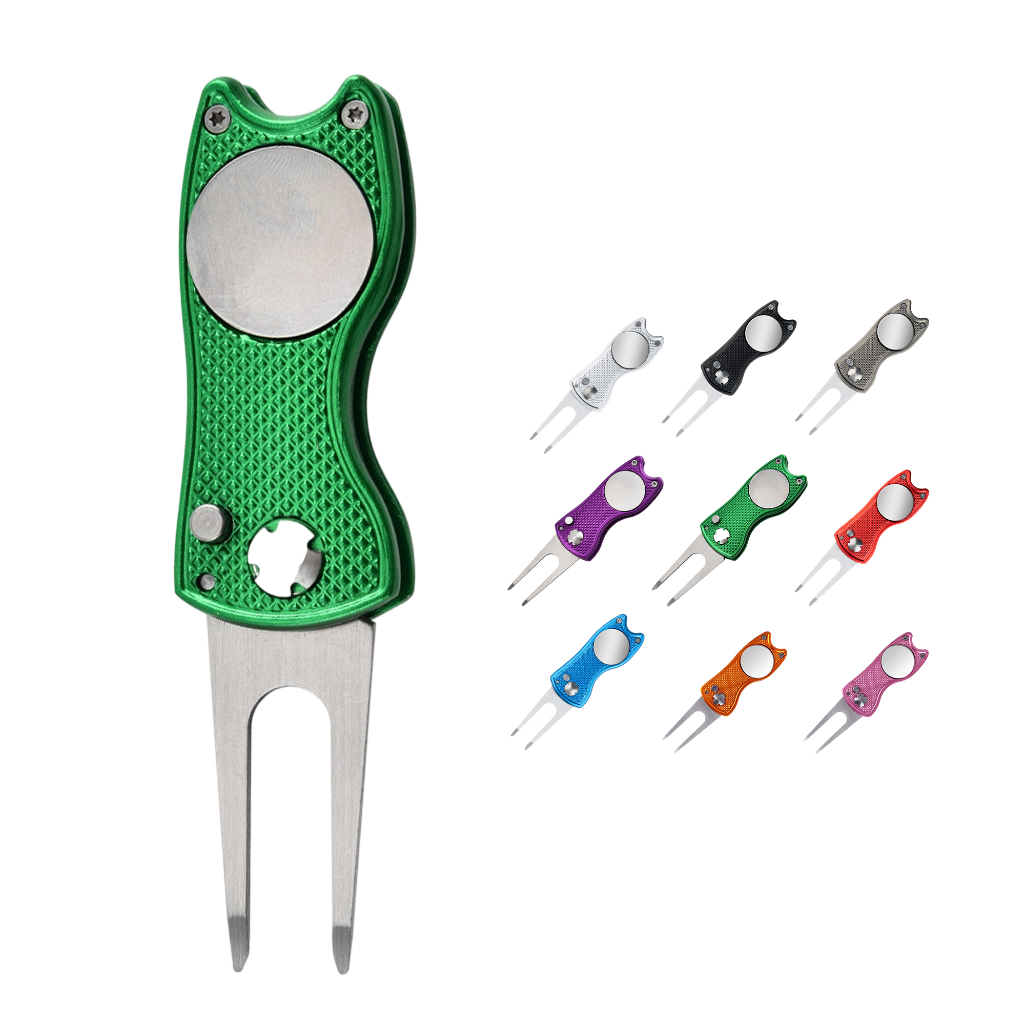 Alloy Foldable Golf Divot Repair Tool With Magnetic Ball Marker 4
