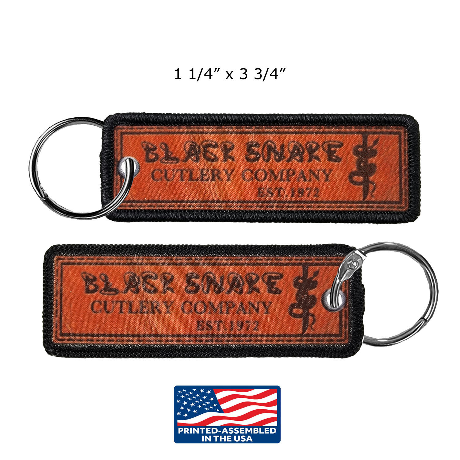 1” x 4” Two Sided Faux Leather Printed Medium Size Key Ring with Merrow Border