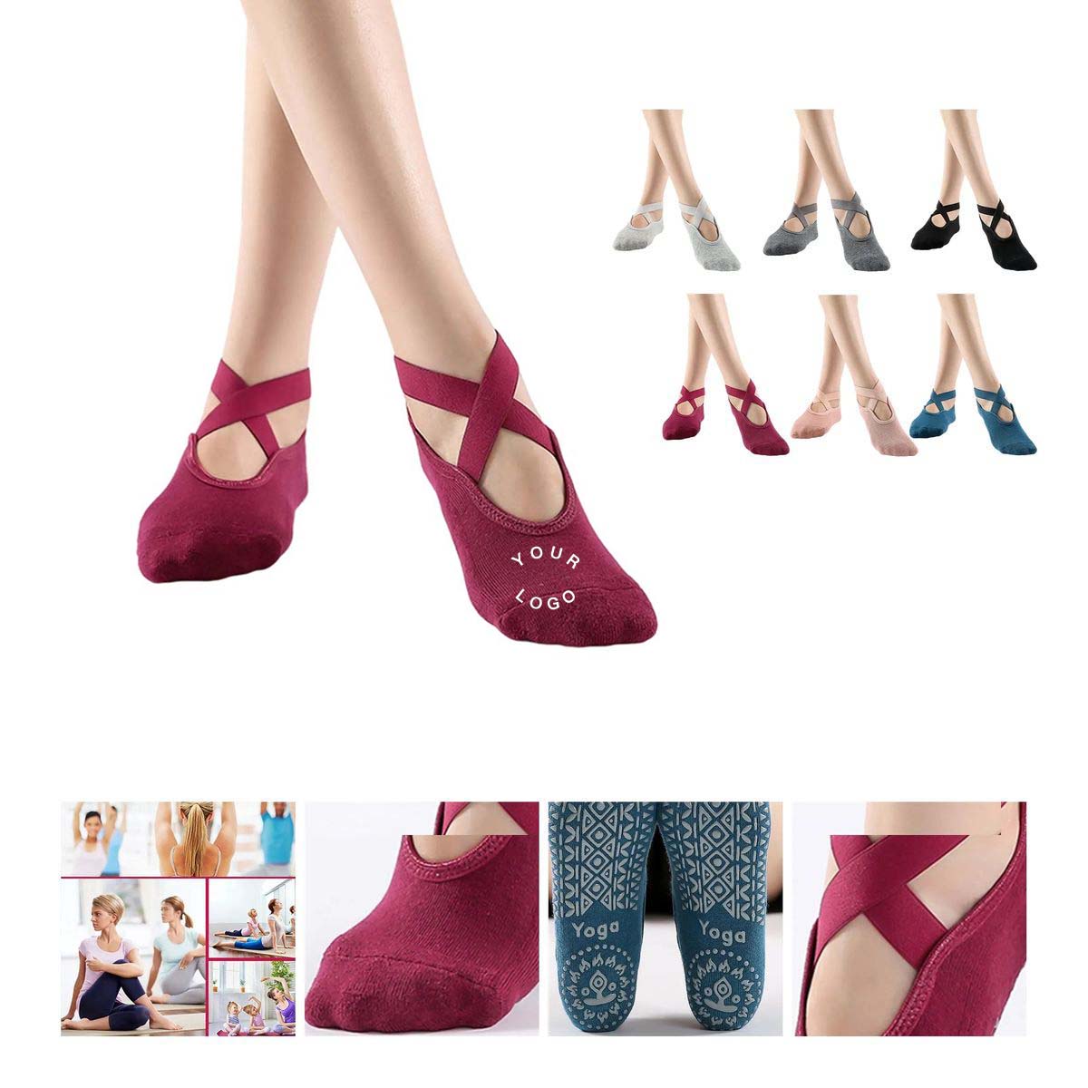 Terry Yoga Socks with Cross Strap Design 5