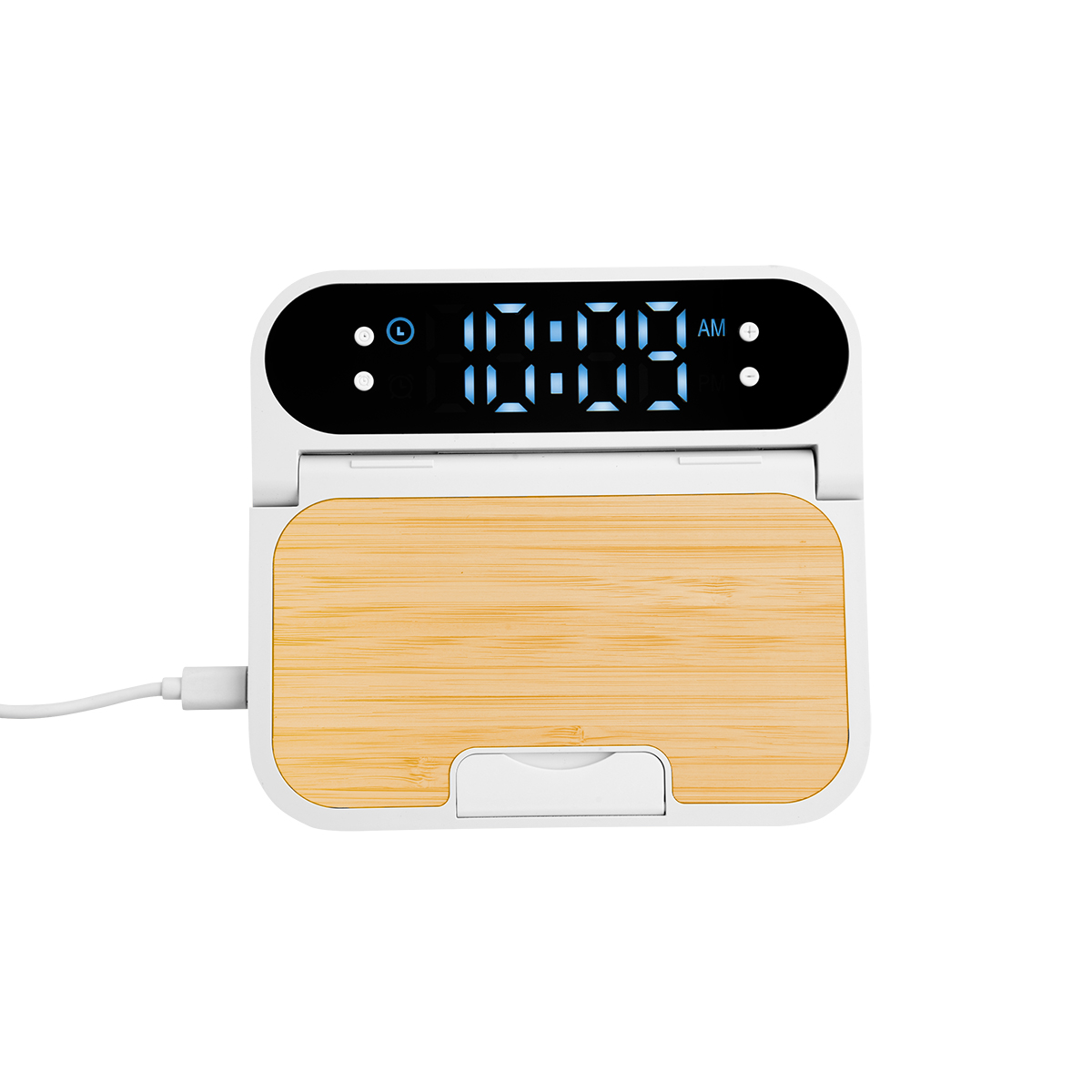 15W Bamboo Folding Charger With Digital Clock 4