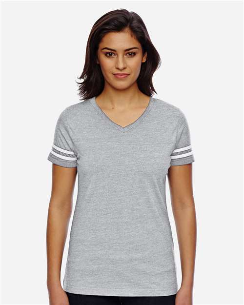 Women's Football V-Neck Fine Jersey Tee - 3537 29