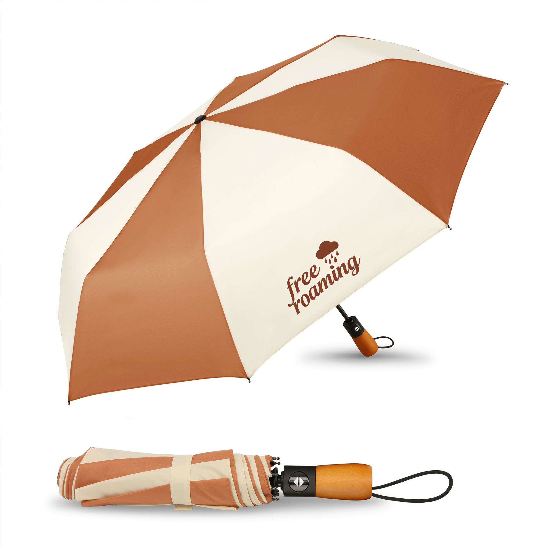 46" Arc Auto Open Wooden Handle Folding Umbrella 2
