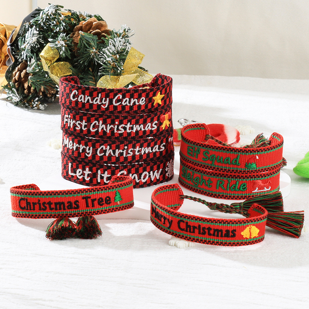 Christmas Themed Embroidered Woven Bracelet 2