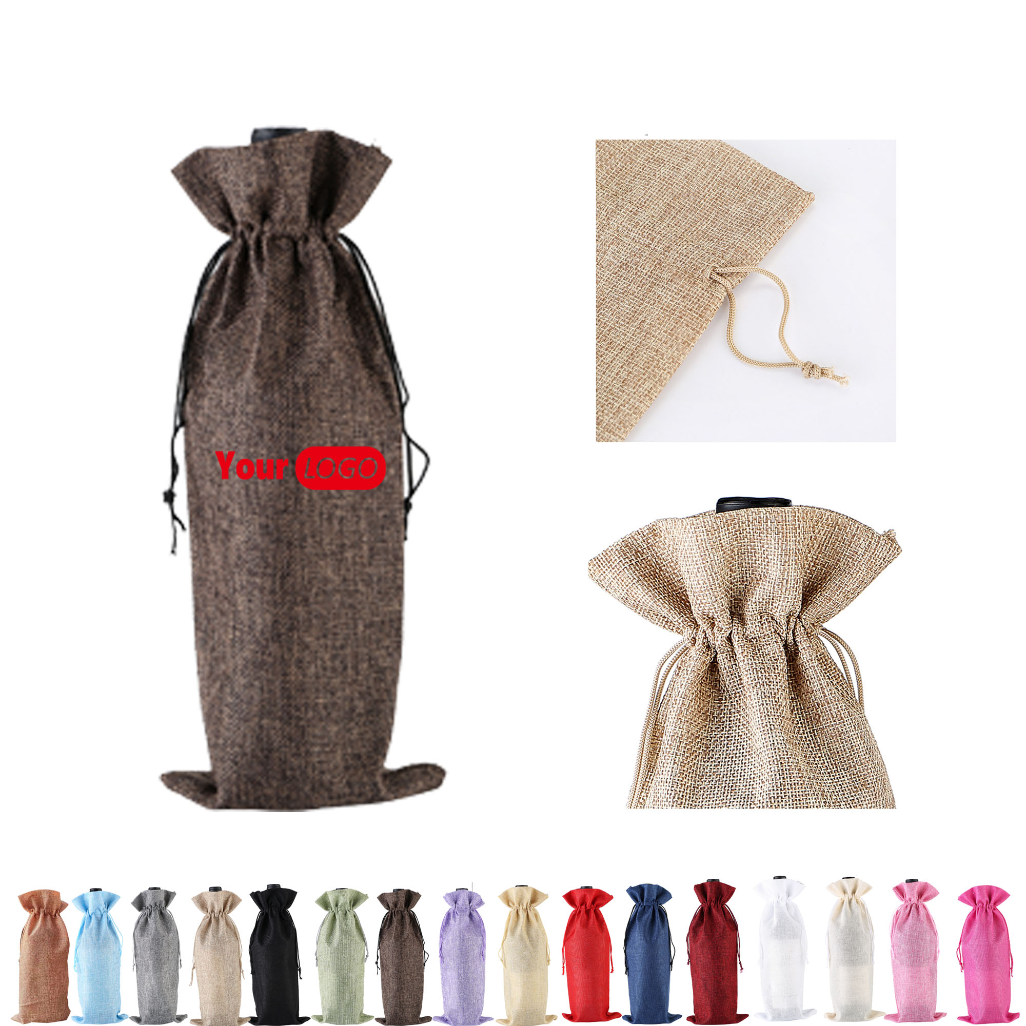 Faux Linen Wine Bottle Bag Multiple Color Option 2