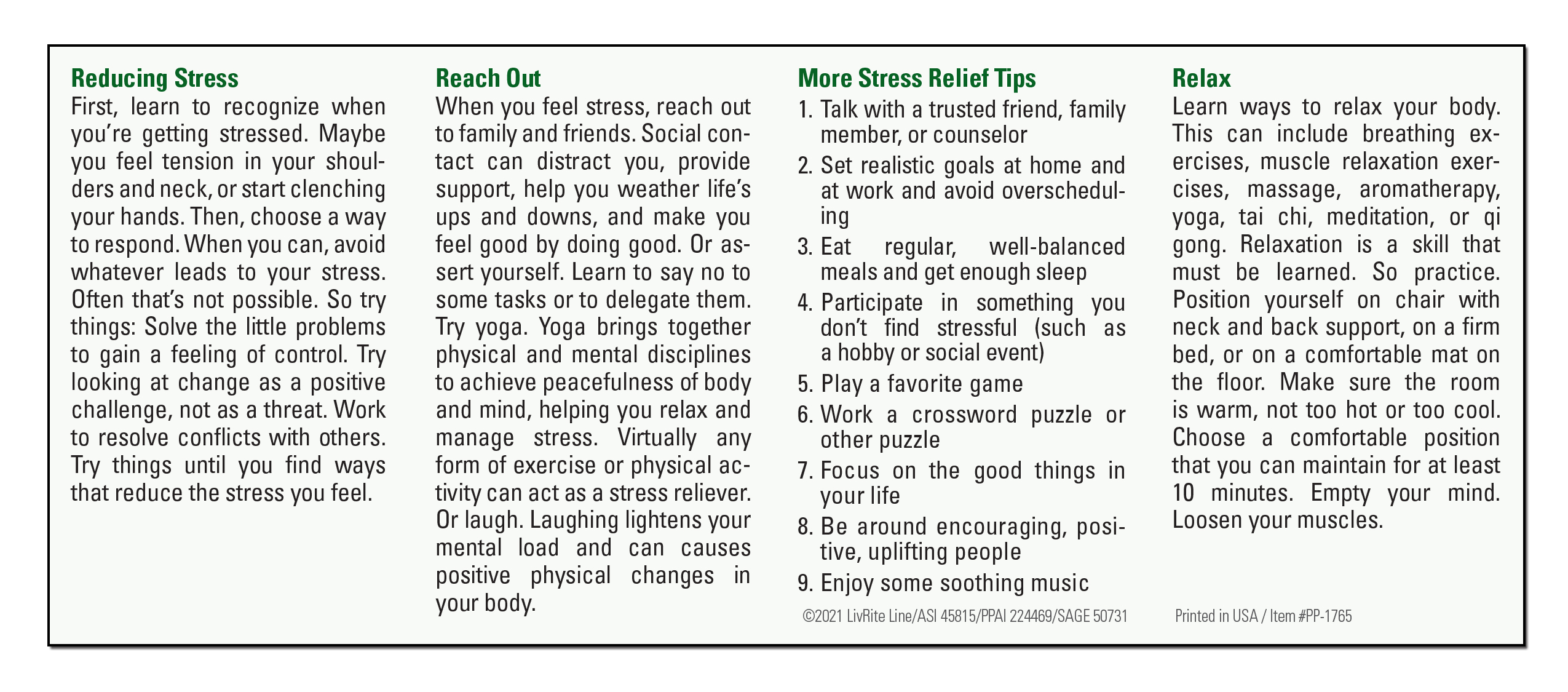 POCKET PAMPHLET - Stress Less Pocket Pamphlet 2