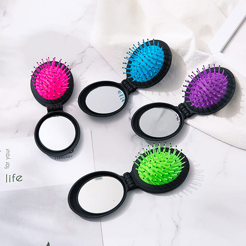 Folding Hair Brush w/Mirror Set 4