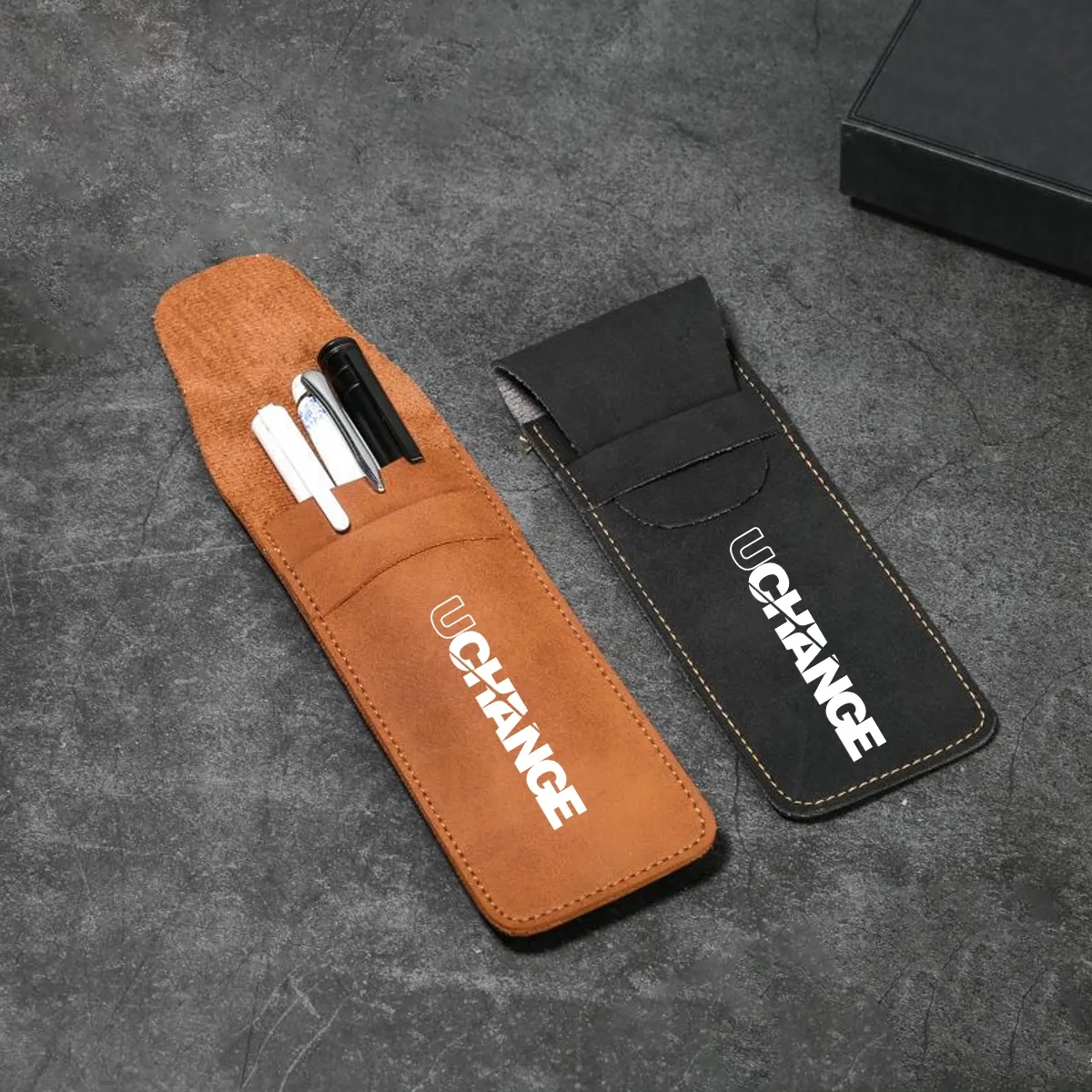 PU Leather Two Pen Pouch With Flap 4