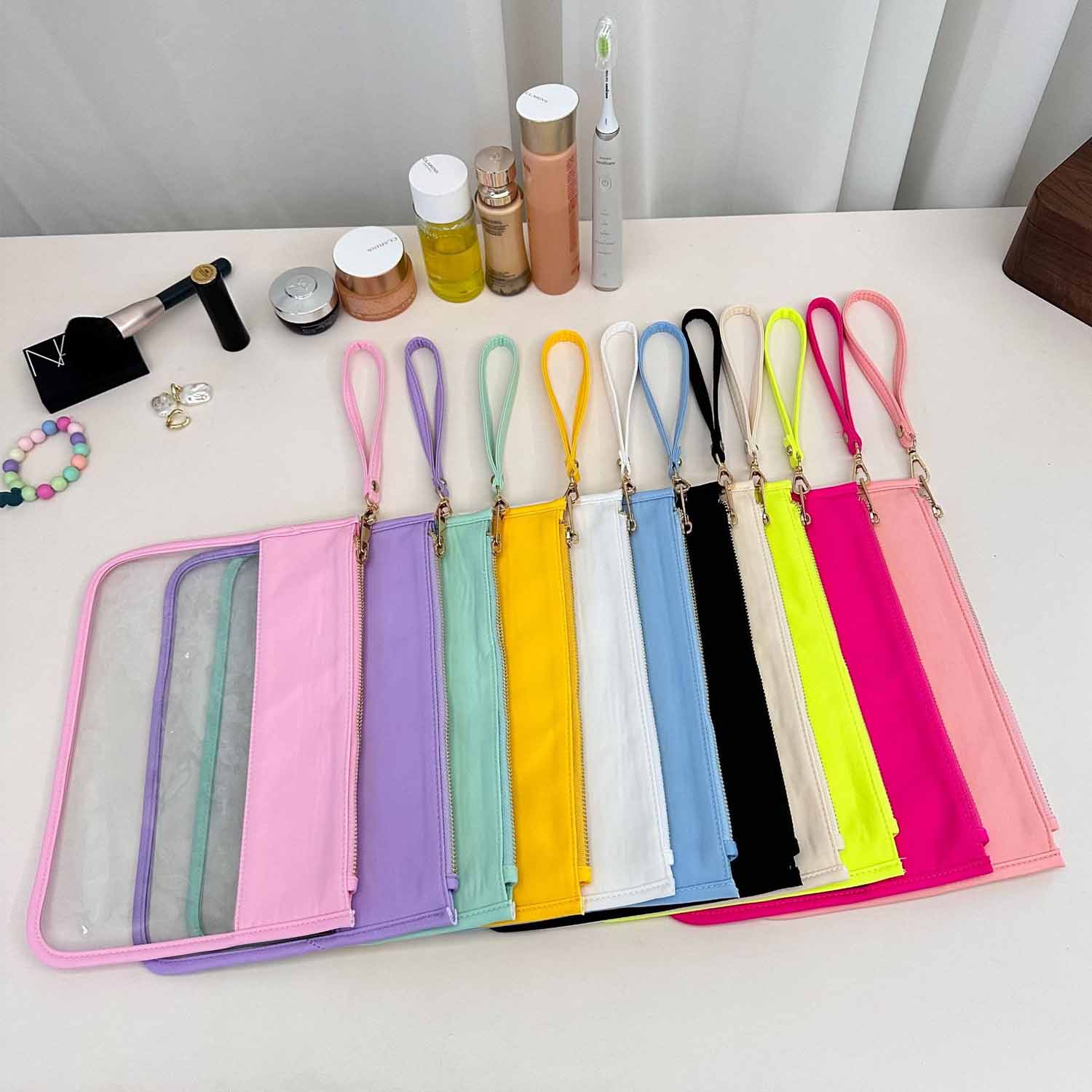 Travel Clear PVC Flat Zipper Pouch Nylon Makeup Bags 4