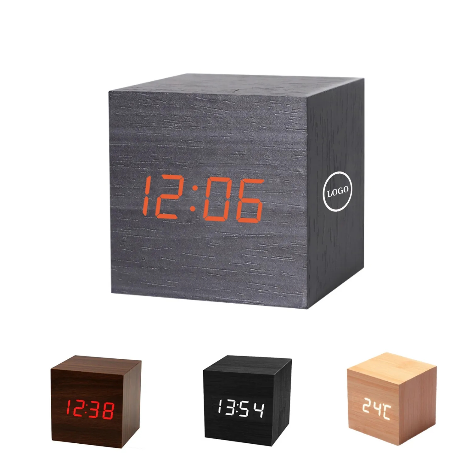 Bamboo Wood LED Cube Alarm Clock