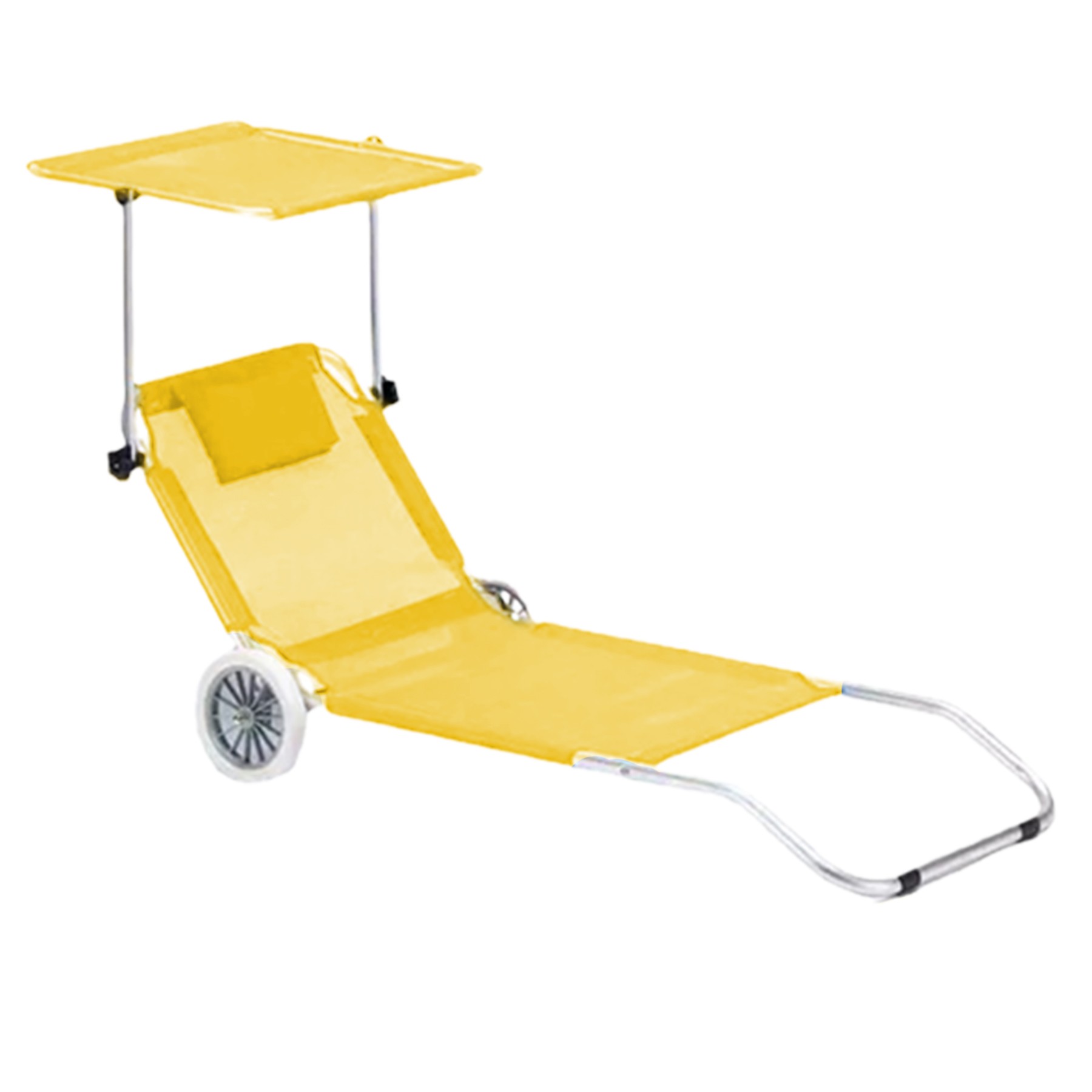 Textilene Foldable Beach Lounger W/ Wheels And Canopy 4