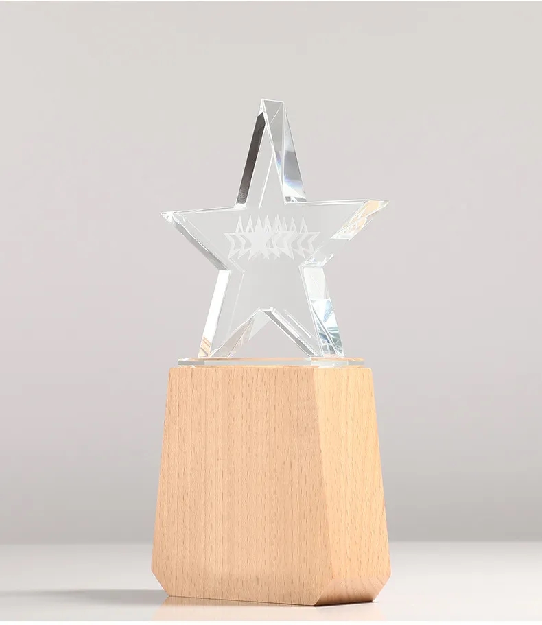 Crystal Star Trophy on Wood Base 8