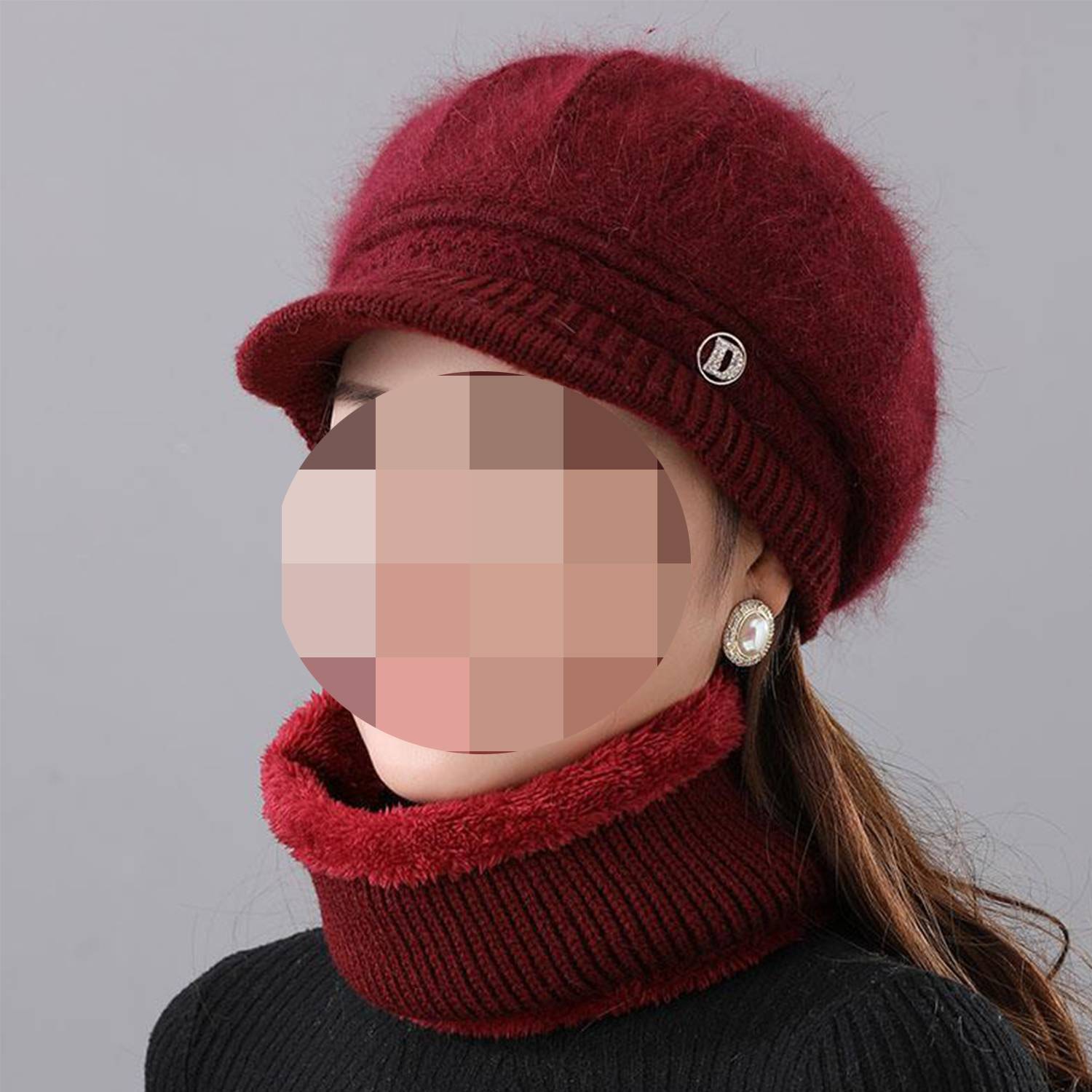 Fashion Women Cloche Beanie Cap w/ Scarf Warm Knit 10