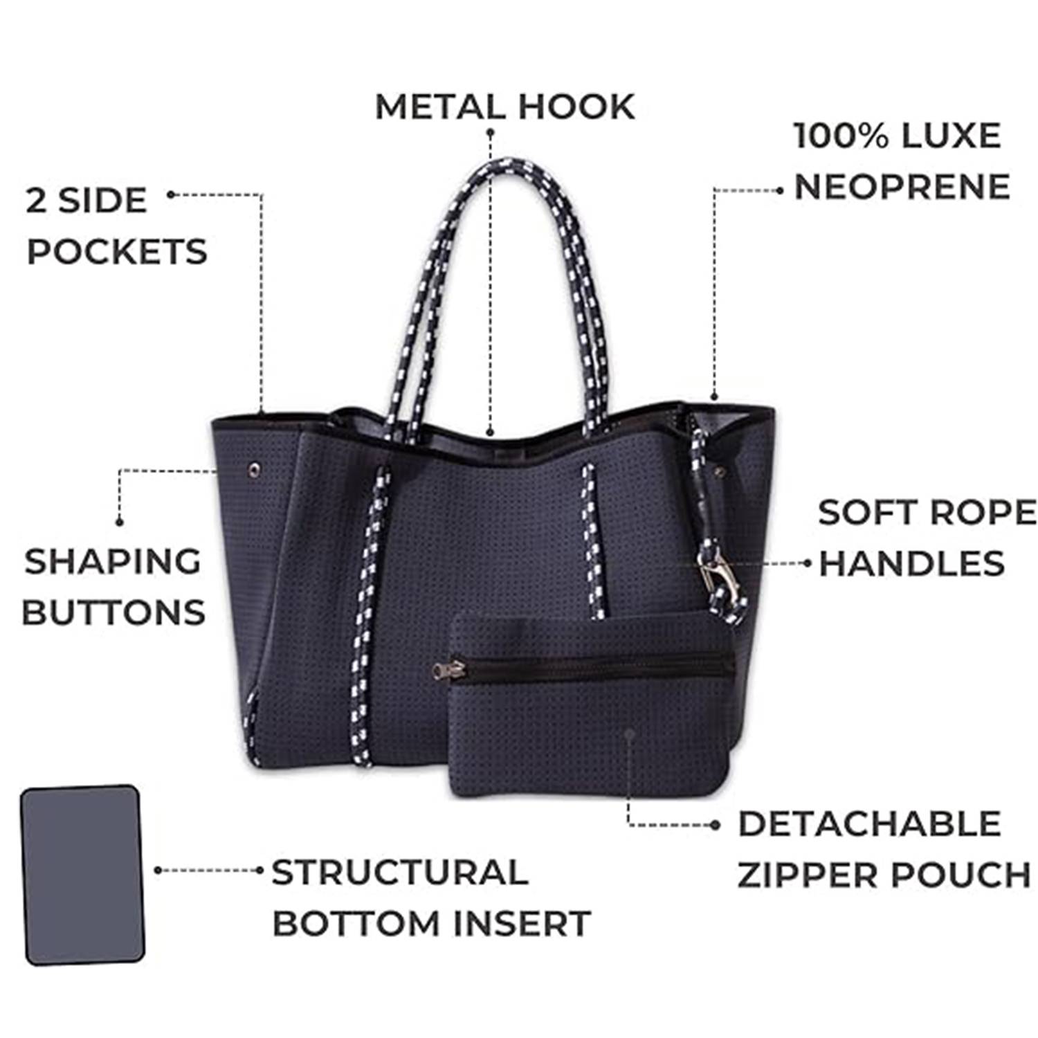 Large Capacity Perforated Neoprene Tote Bag w/ Pouch 6