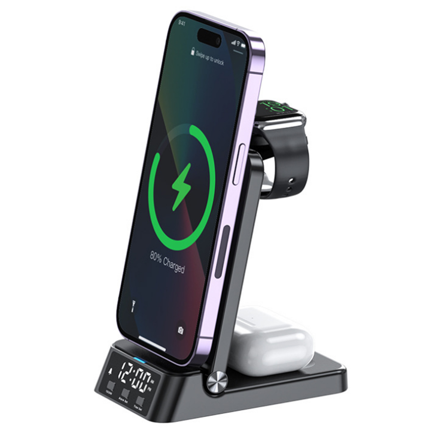 25W 4-IN-1 Foldable Wireless Charging Station with Clock 12