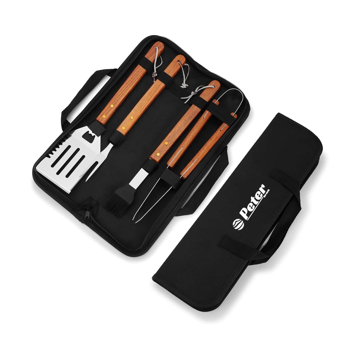 4-Piece Stainless Steel BBQ Tool Set with Wood Handles 4