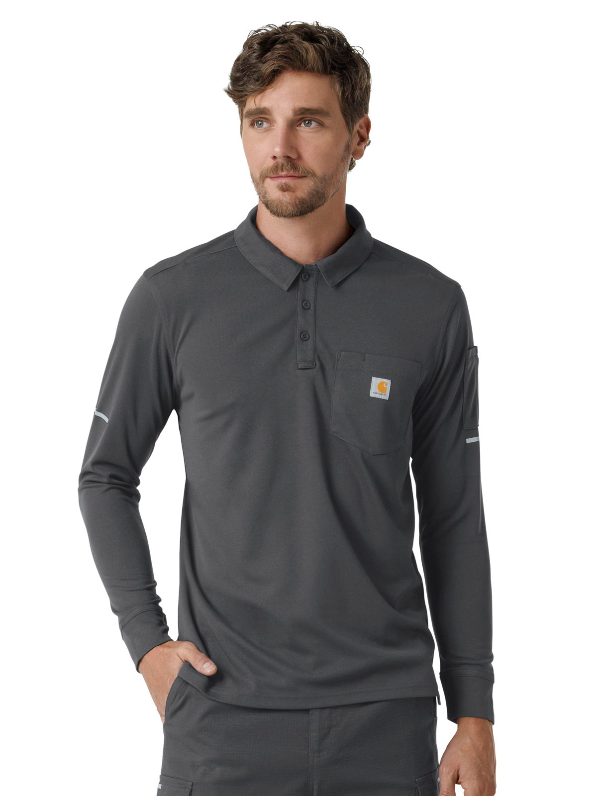 Carhartt Scrubs - Men's Three-Pocket Heavyweight Long Sleeve Polo Scrub Top 2