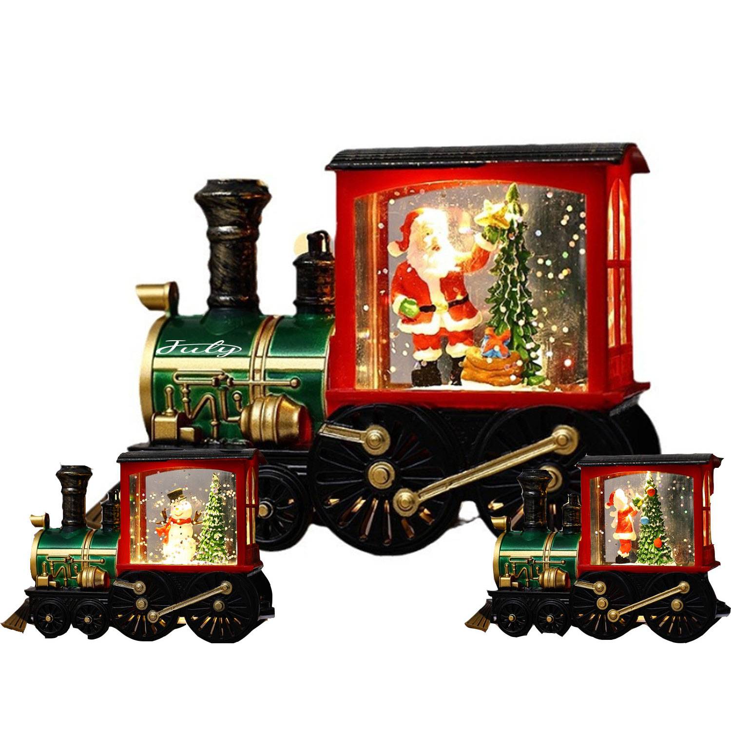 Christmas Trailer Santa Driving Bus Xmas Decoration LED Snow 2