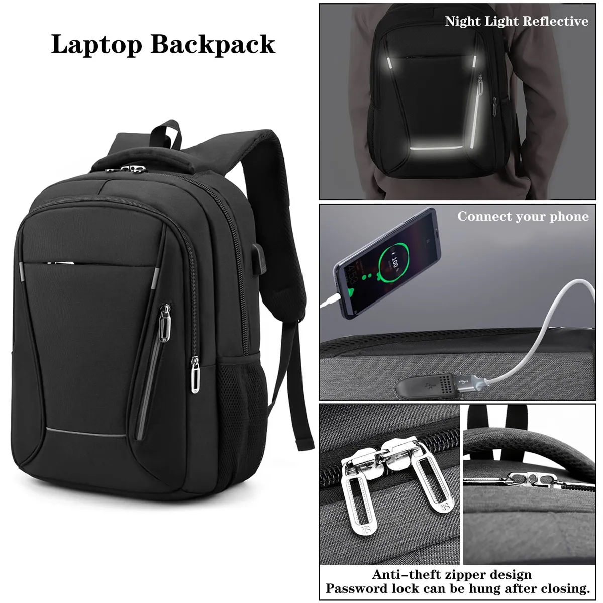 Business Anti Theft Laptops Backpack withUSB Charging Port 5