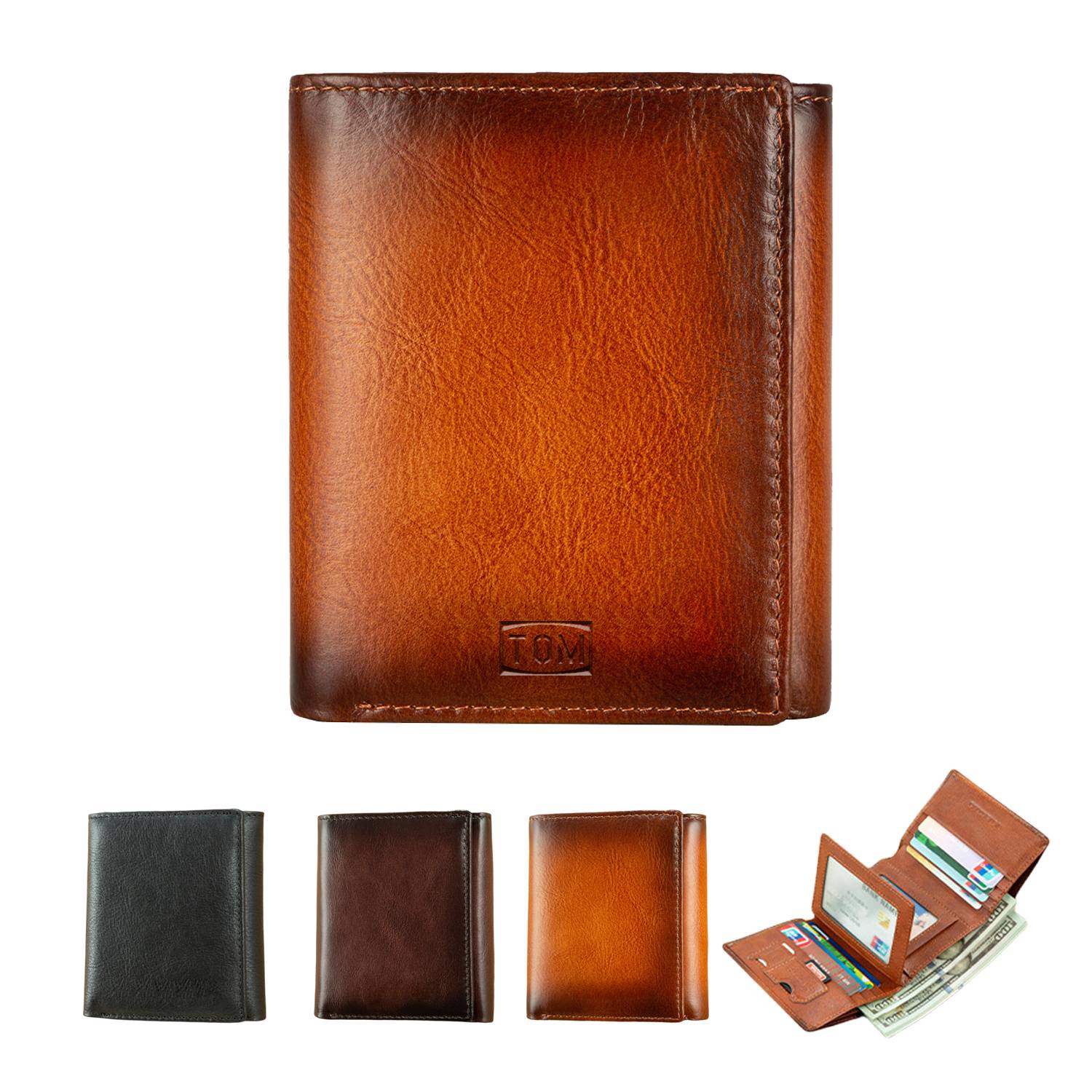 Top Layer Cowhide Retro Three Fold Men's Short Wallet Purse 2