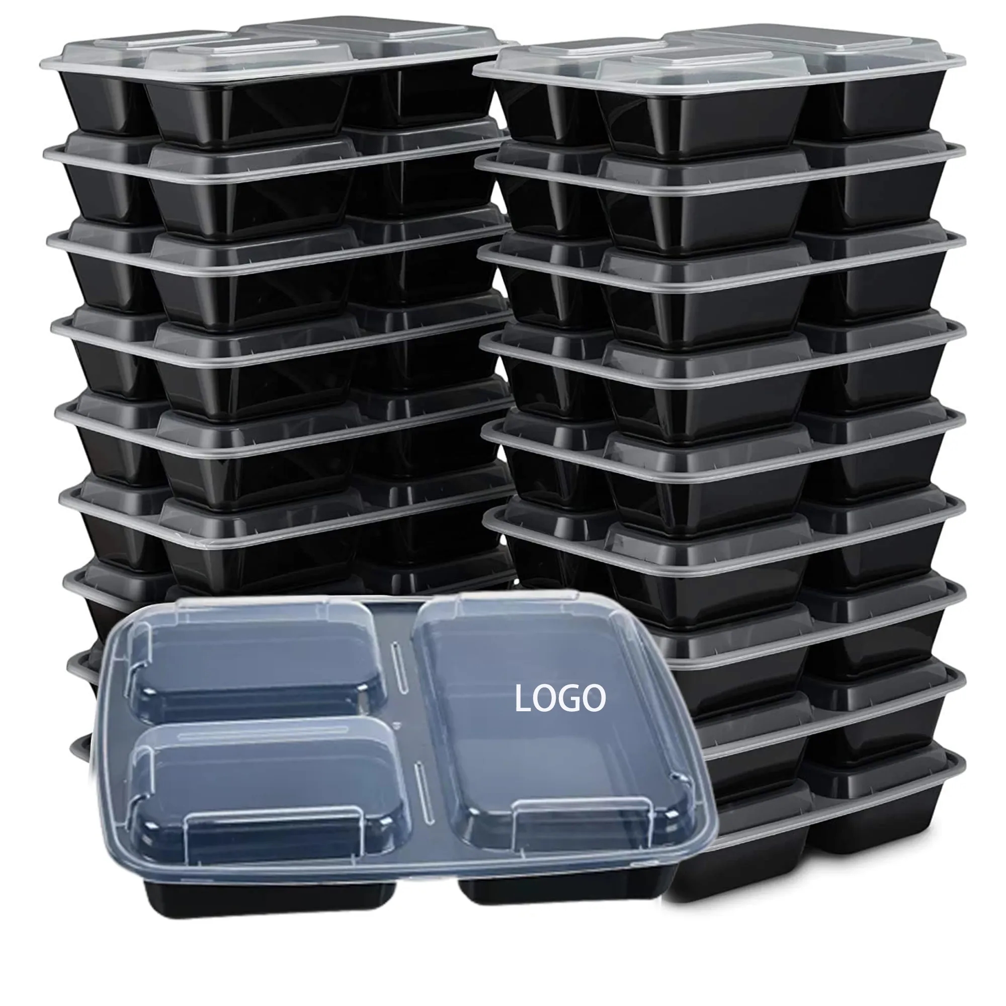 Plastic Three-Compartment Rectangular Bento Salad Lunch Box 2