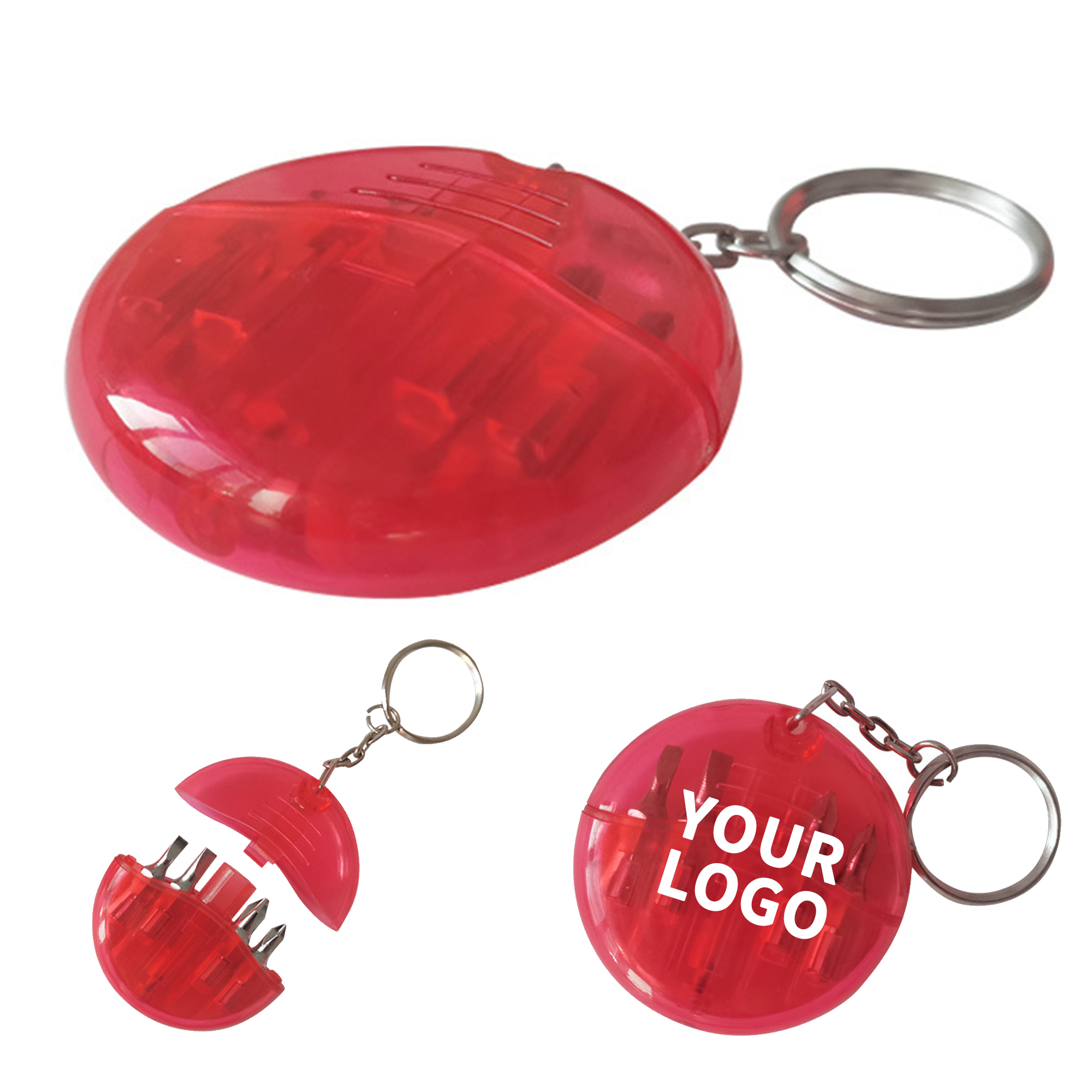 ABS Carbon Steel Keychain Screwdriver With Four Interchangeable Bits 2" x 2" x 0.6" 3