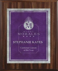 8" x 10" Classic Walnut Finish Plaque with a Purple/Silver Victory Sunray Plate 2