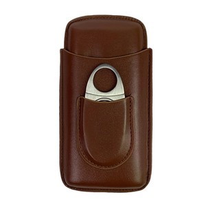 3 Finger Leather Cedar Wood Lined Cigar Case with Cutter 12