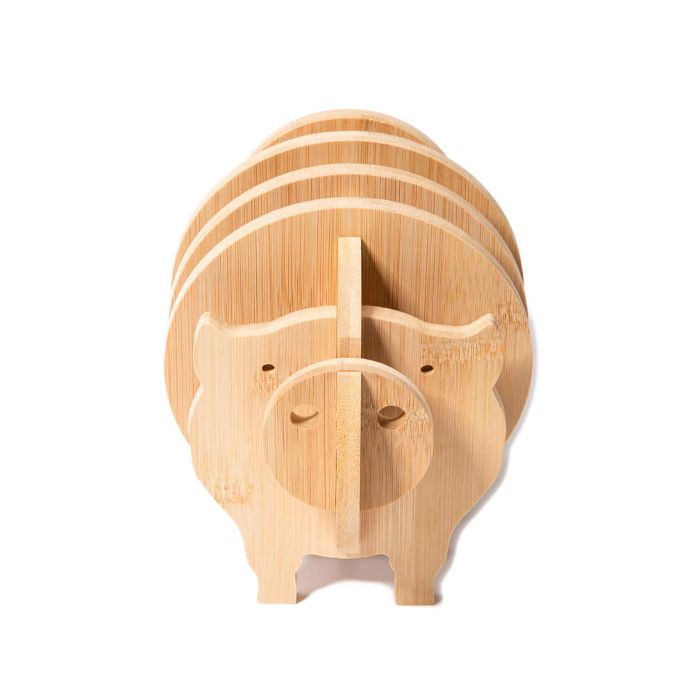 Pig Shaped Bamboo Coaster and Table Top Decoration 5