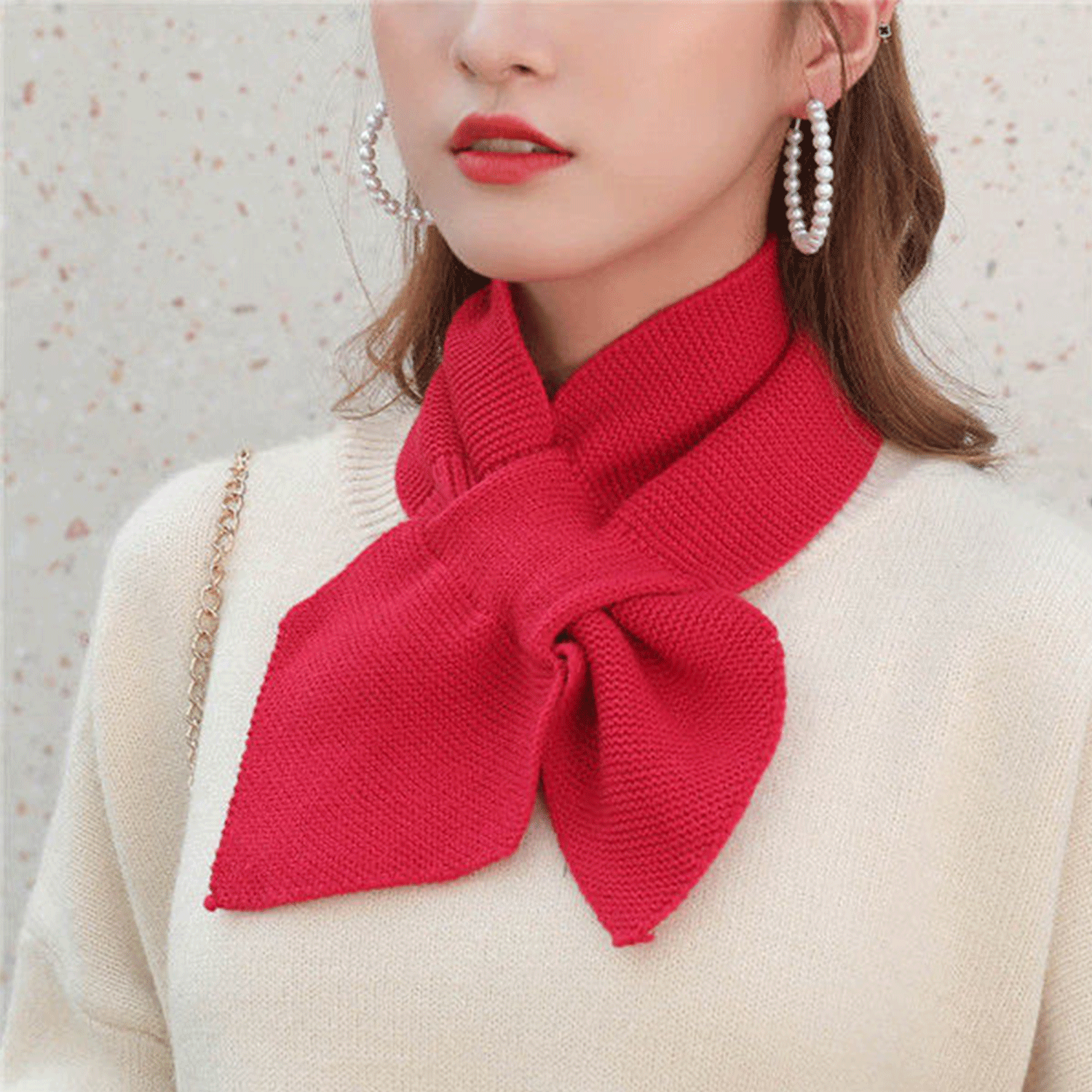 Winter women neck warmer soft knit bow shape colored Scarf 7