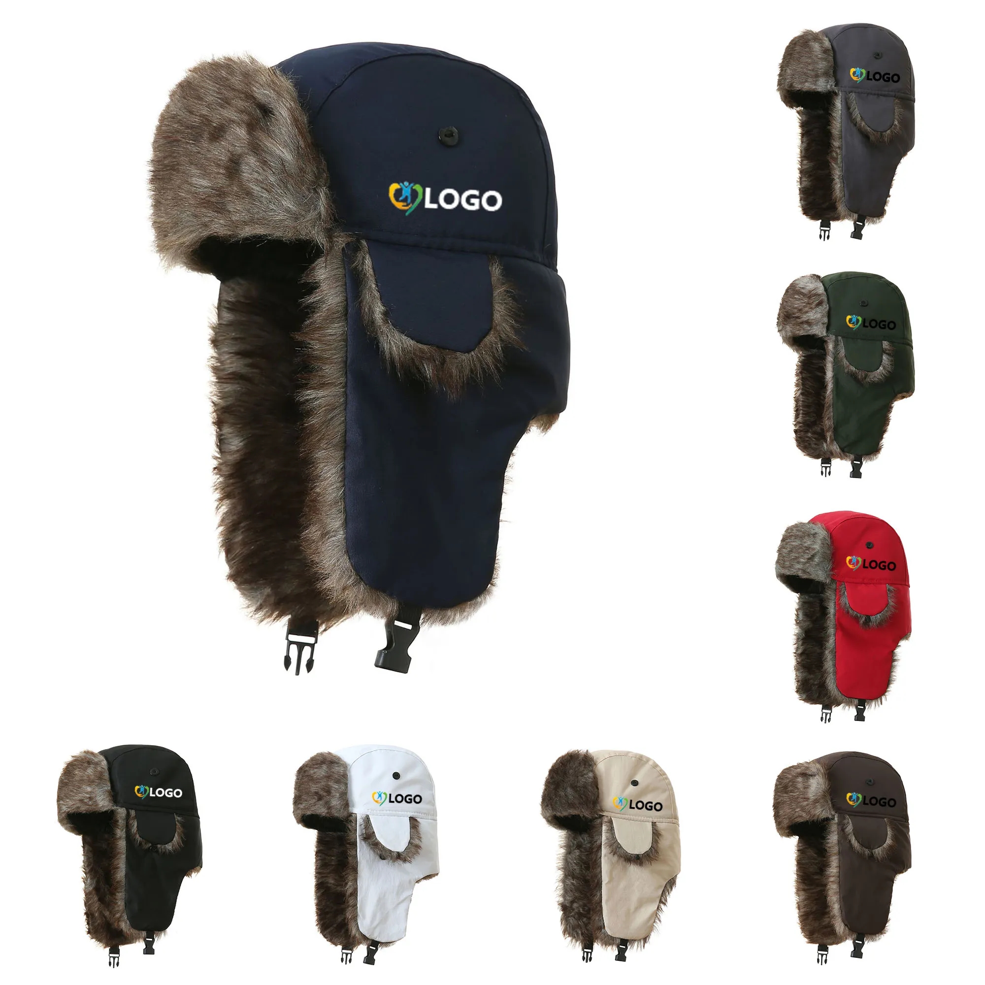 Winter Hat with Brim Warm Earflaps Faux Fur Cap