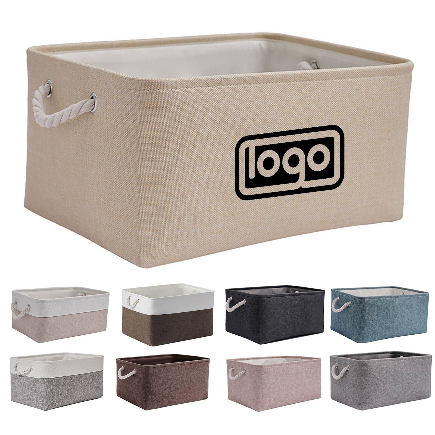 Durable Fabric Rectangular Storage Box with Rope Handles 21