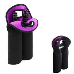 Neoprene Dual Color 2 Bottle Wine Bag With Cutout Handles 6