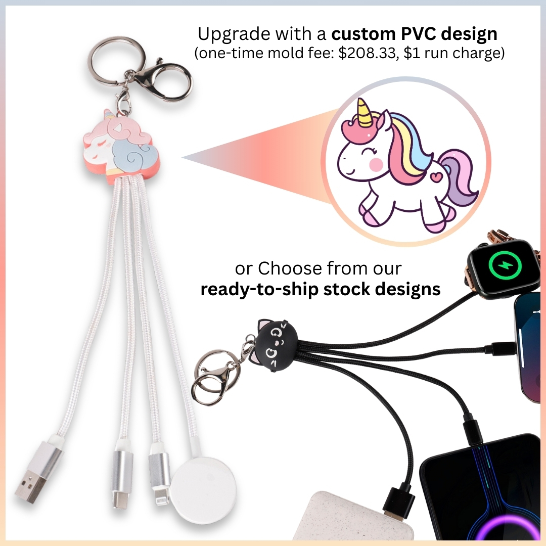 PVC Multi-Port Charging Cable with Apple Watch Wireless Charger - Stock & Custom PVC Options 9