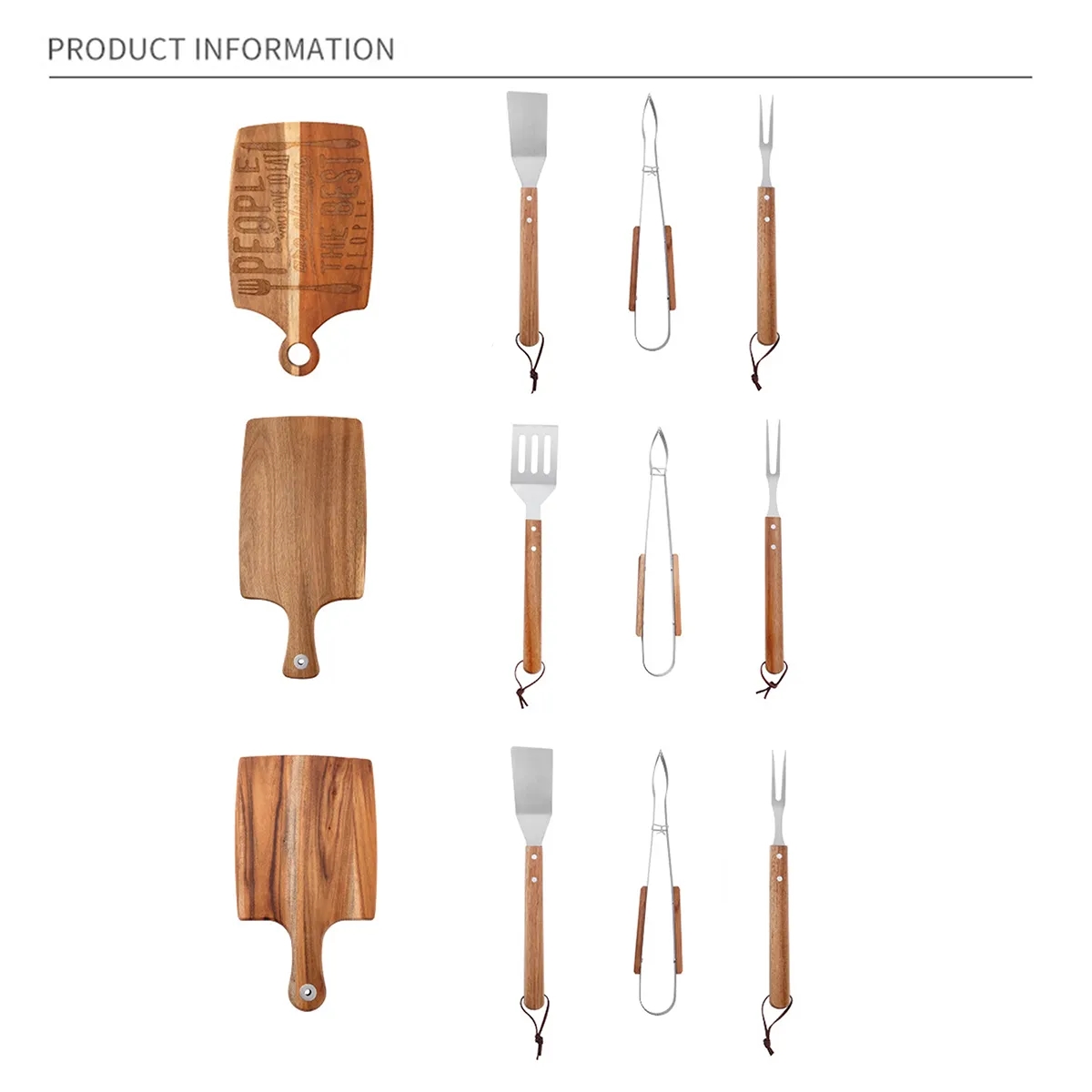 Wooden BBQ Tool Grill Accessories Set With Chopping Board 6