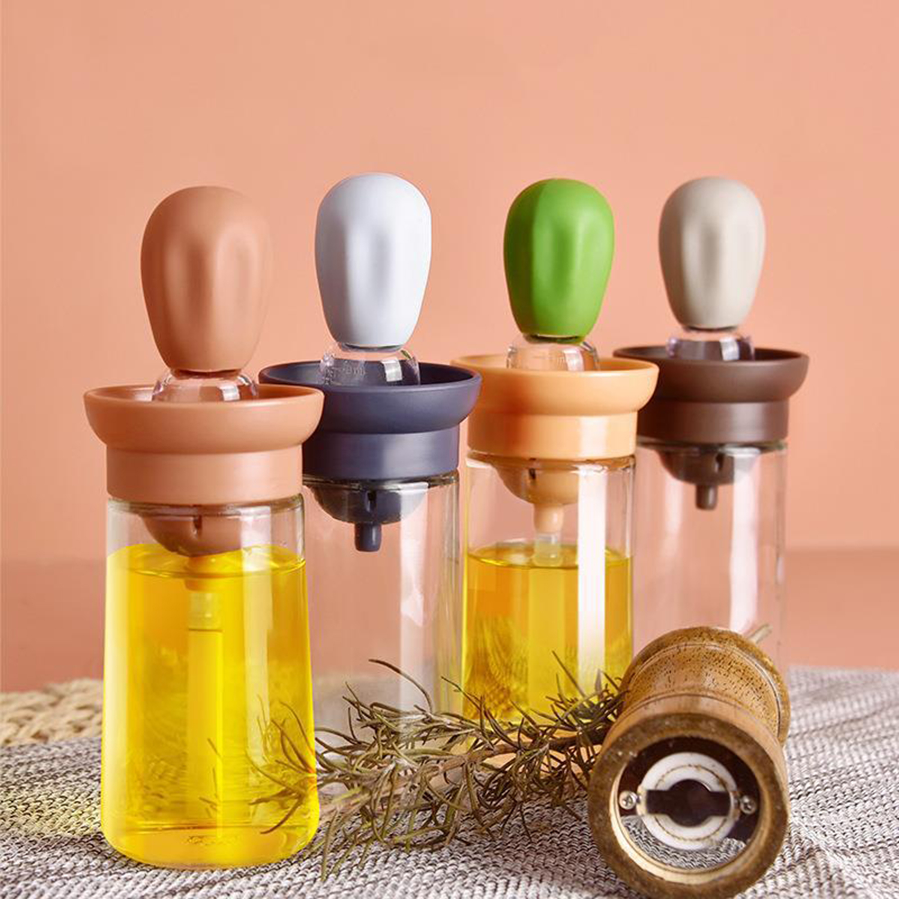 Kitchen Glass Olive Oil Dispenser Bottle With Silicone Brush 3