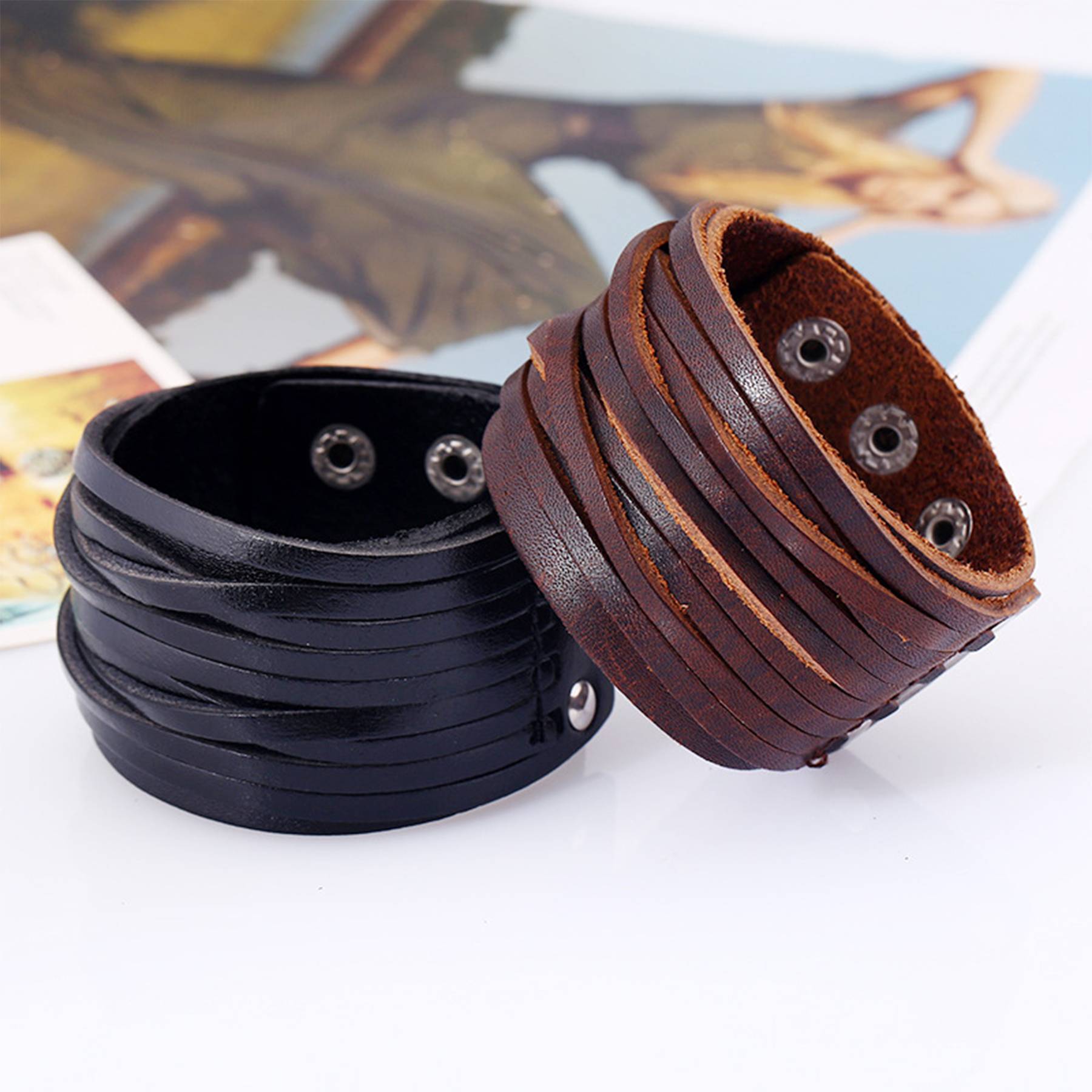 PU Punk wide-skin woven bracelet 7