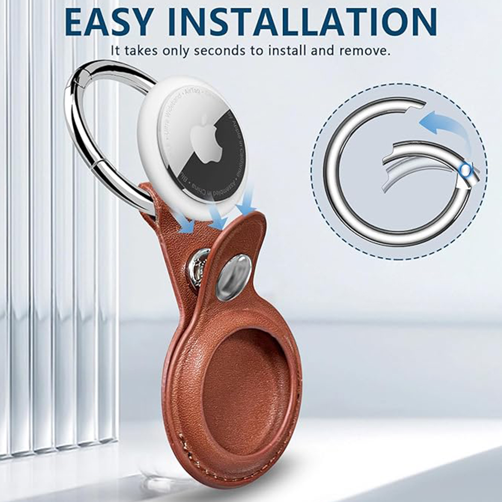 Economical PU Leather AirTag Holder with Key Ring 1