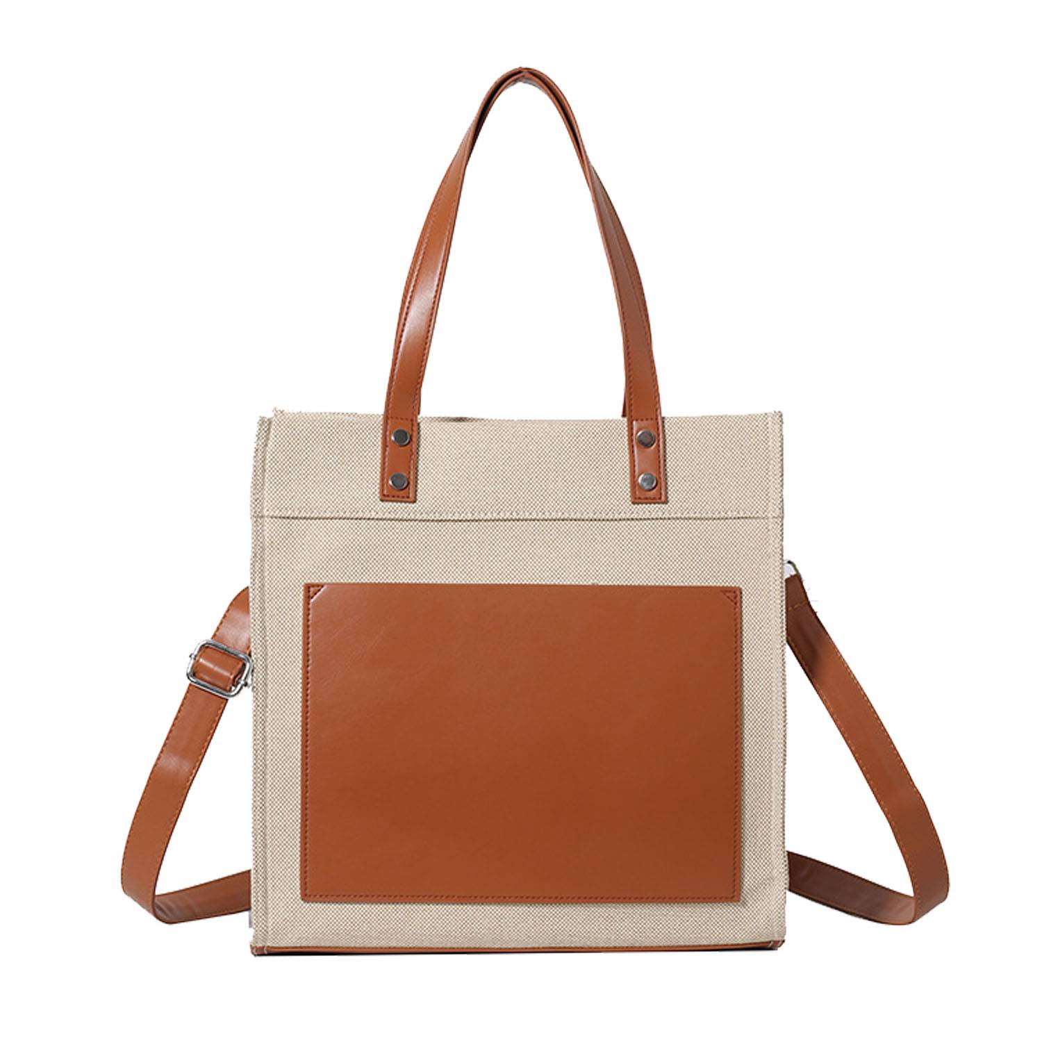 Canvas Tote Bag PU Leather Handles Adjustable strap, custom tote bag with logo imprint 4
