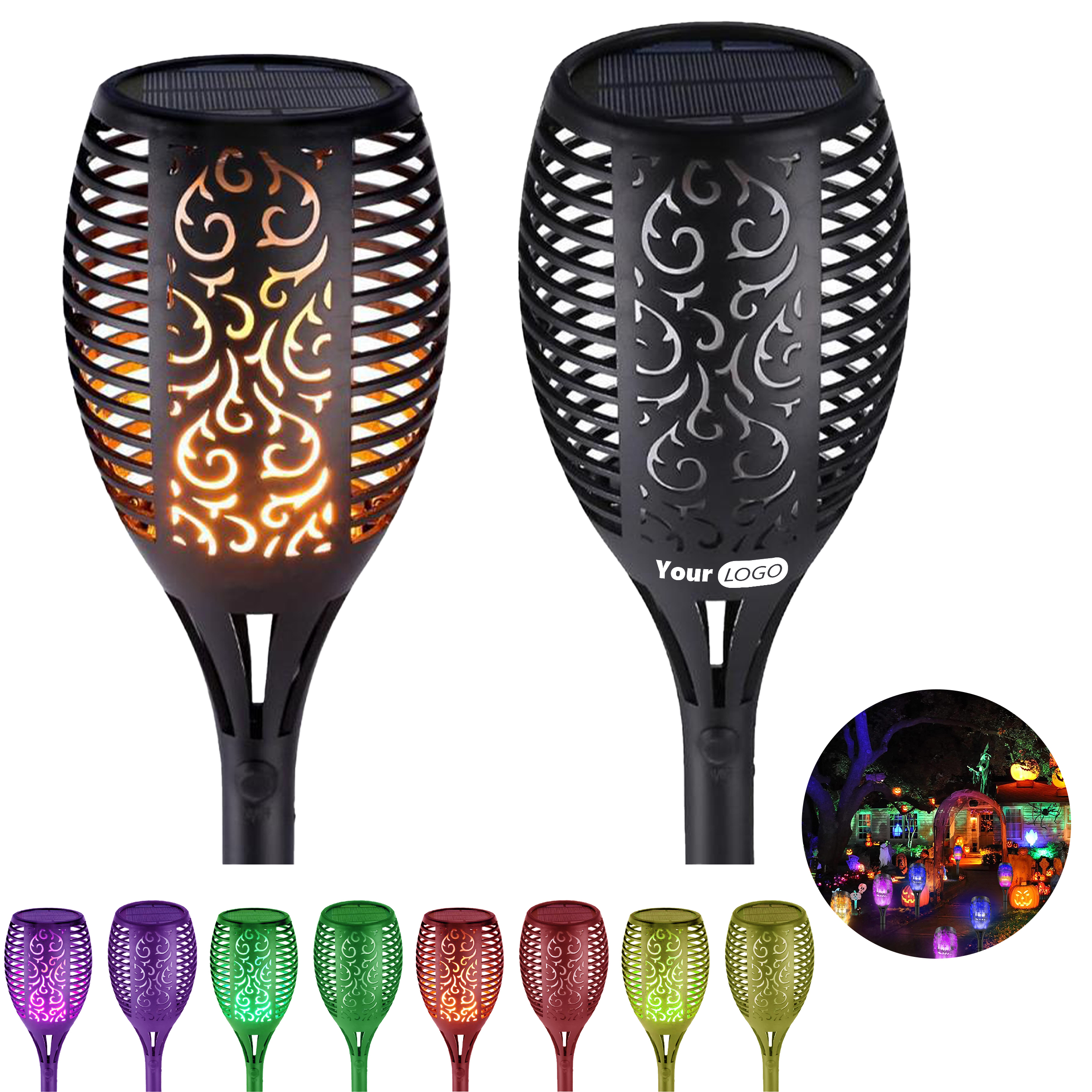 Plastic Custom Logo Solar Torch Light With Flickering Flame Effect 3