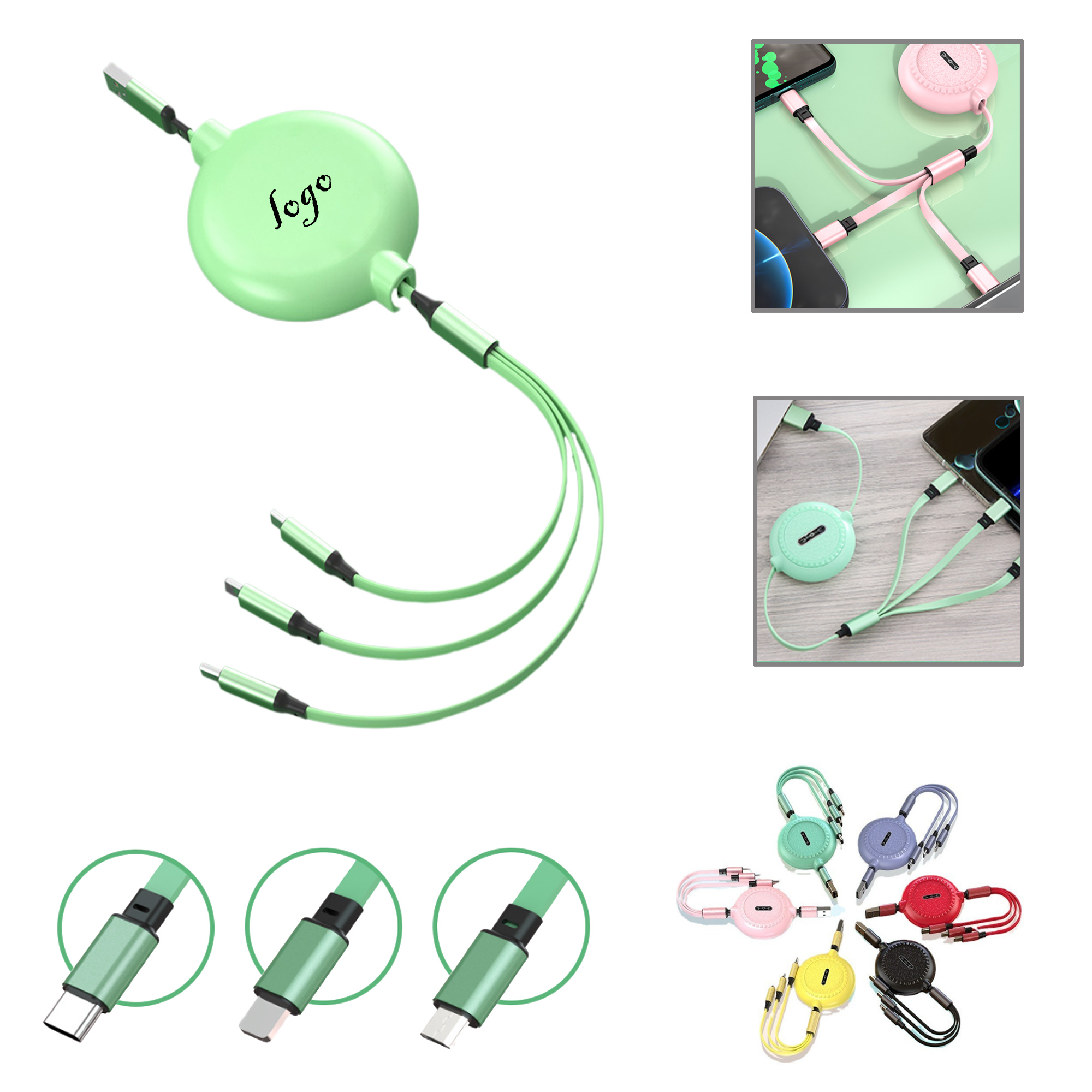 MOQ100 3-in-1 Retractable Portable Charging Cable 3