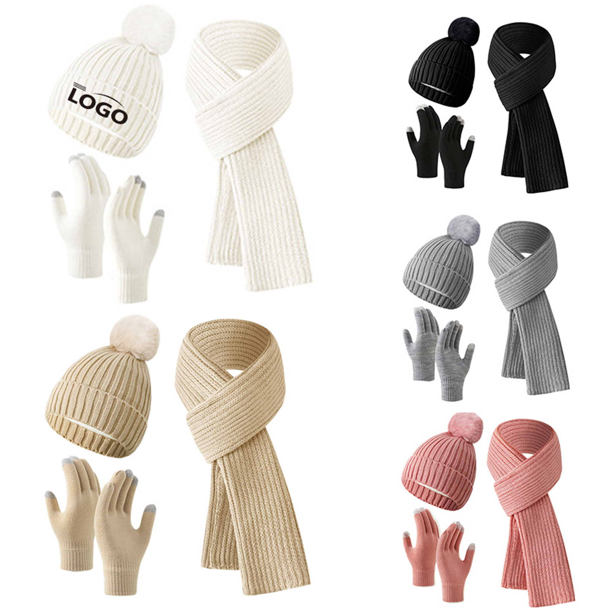 Winter Warm Hat Scarf And Touch Screen Gloves Set 2