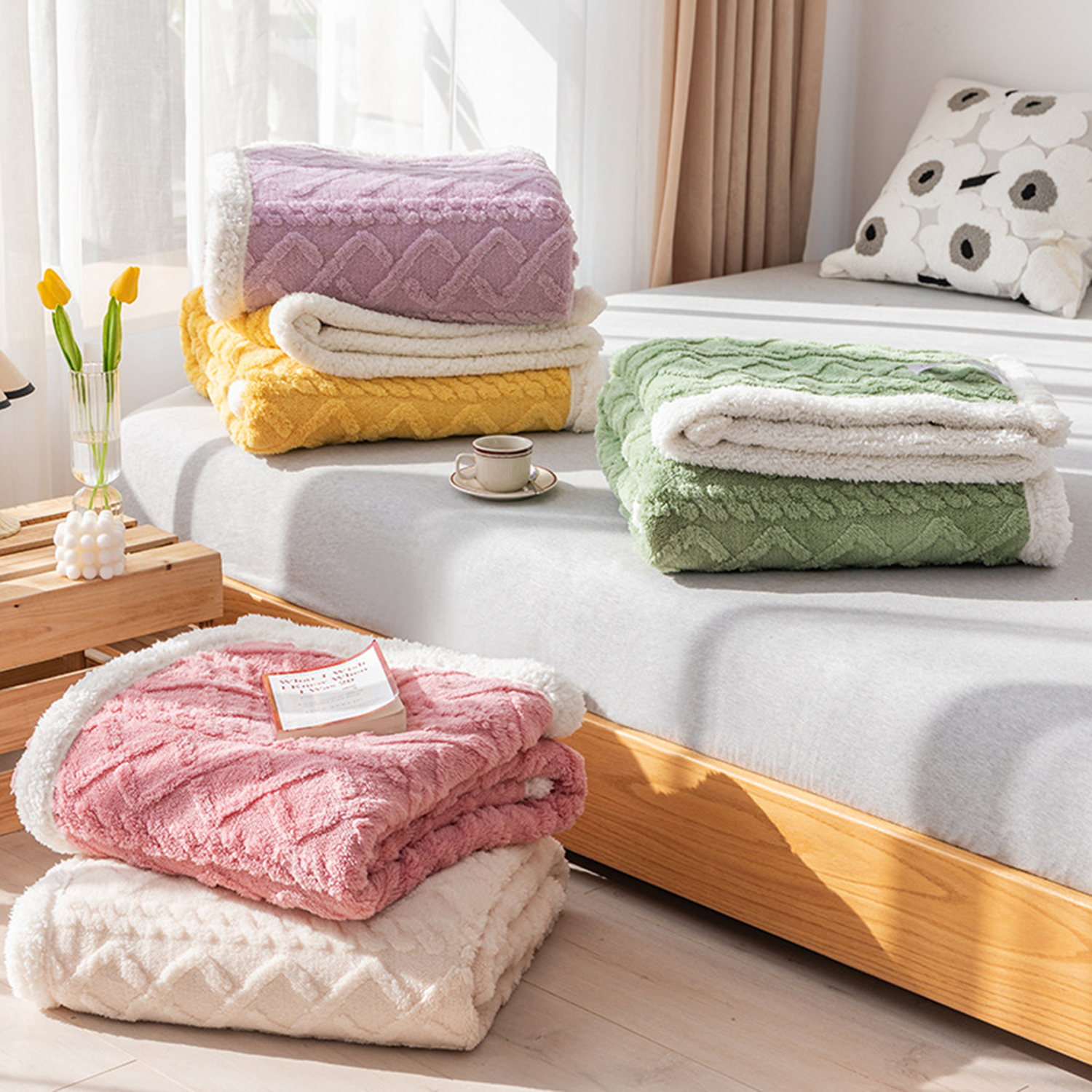 Thick Warm Plush Fleece Reversible Blanket for Bed 5