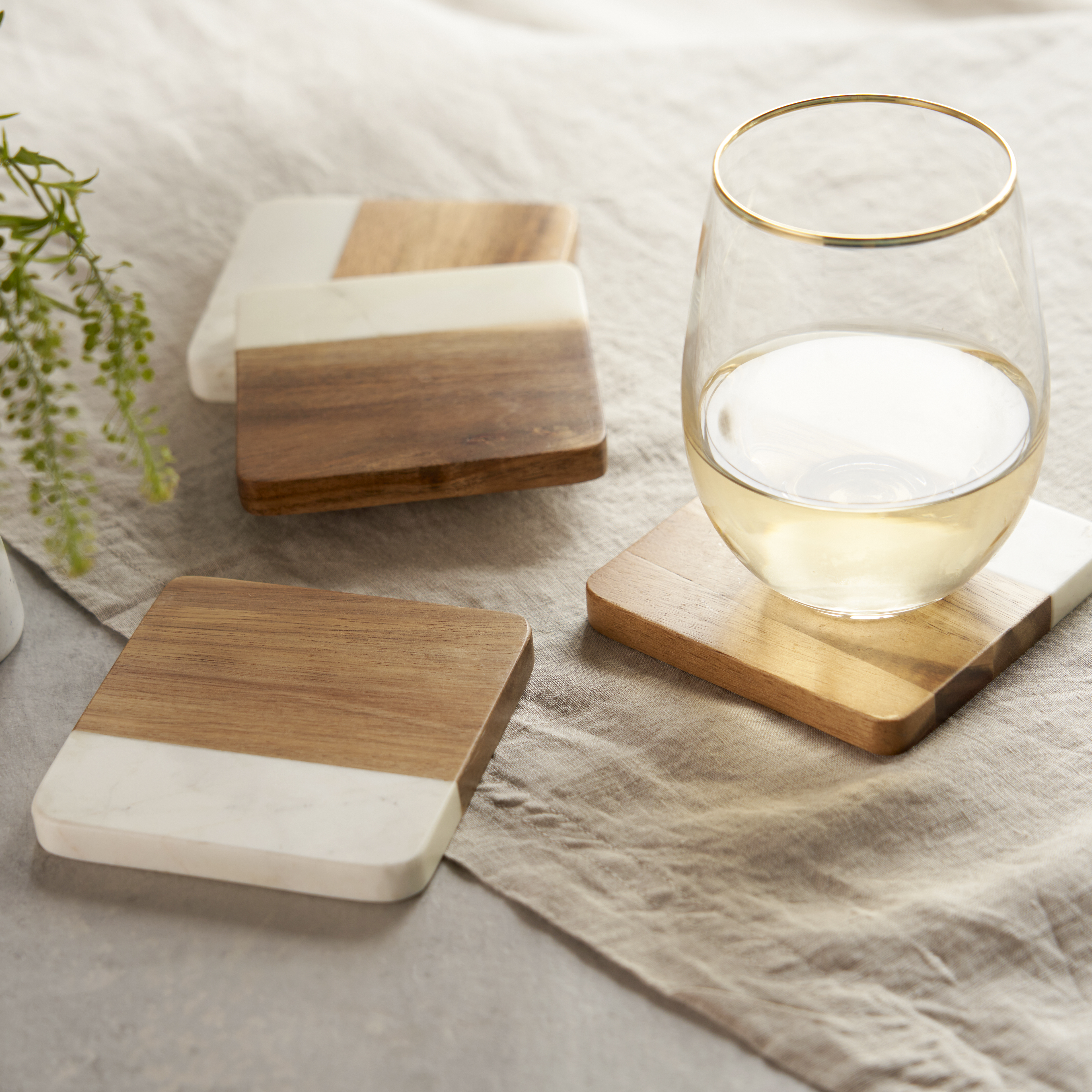 Twine Living® Marble & Acacia Coaster Set 2