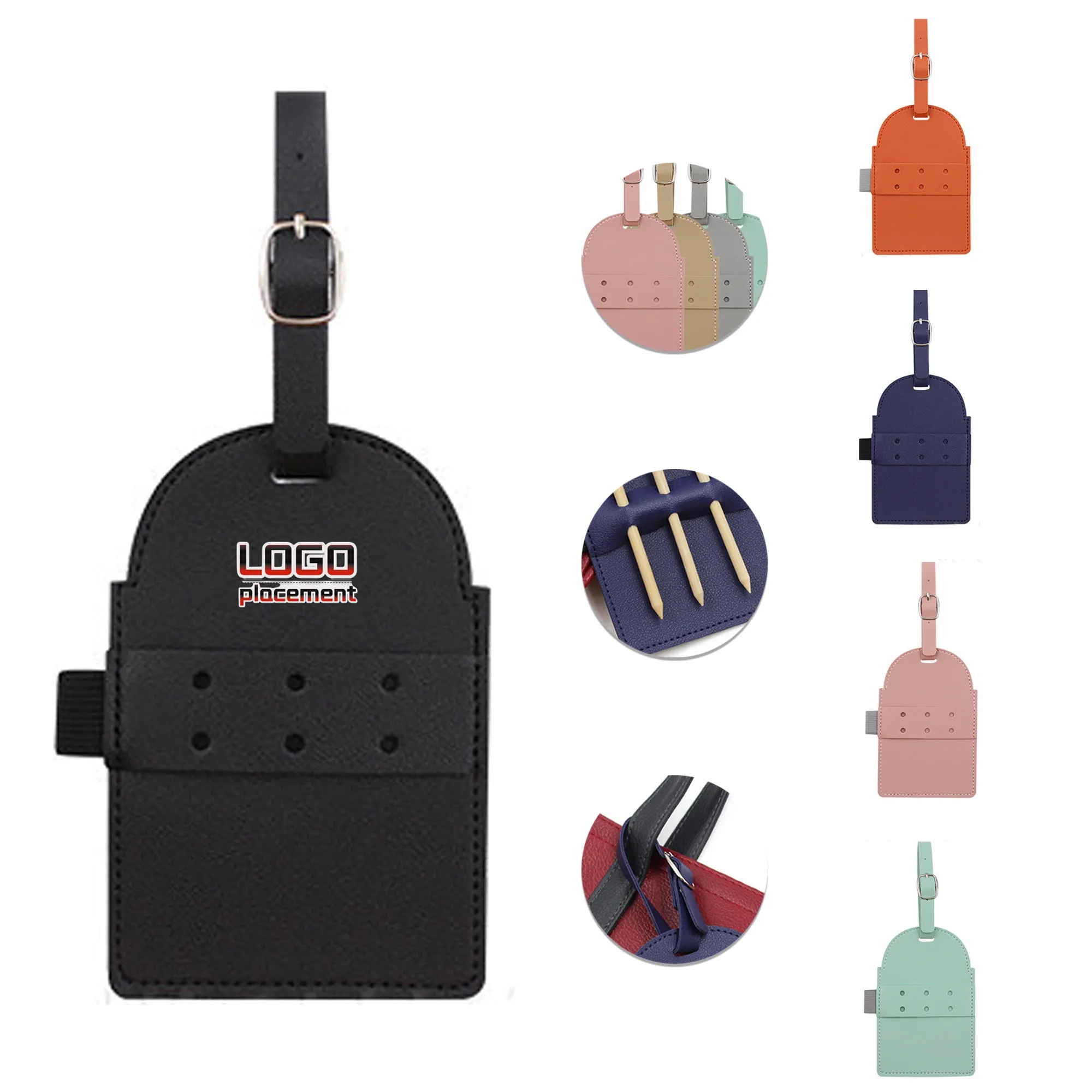 Leatherette Golf Bag Tags With Wooden Tees