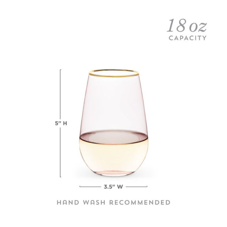 Twine Living® Rose Crystal Stemless Wine Glass, set of 2 10